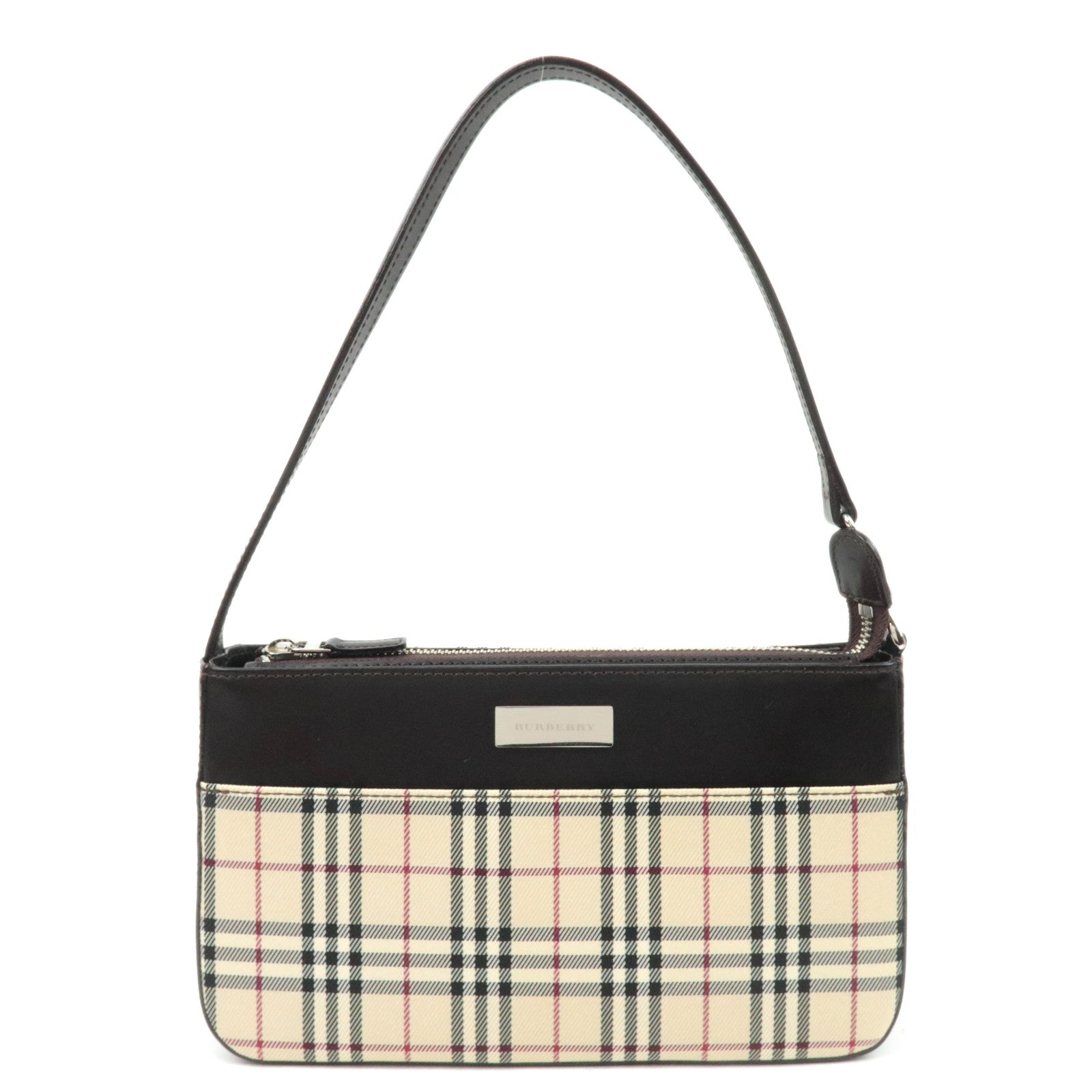 BURBERRY Nova Plaid Canvas Leather Shoulder Bag Beige Brown85673