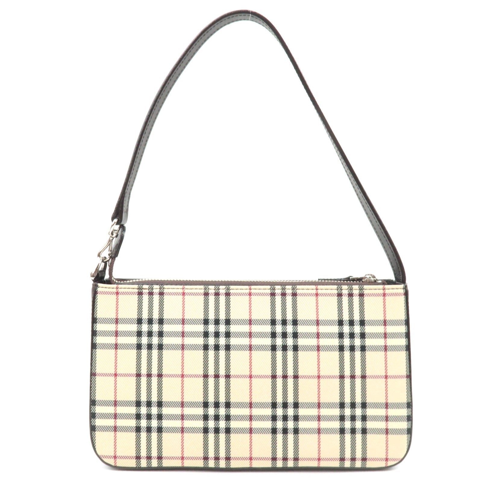 BURBERRY Nova Plaid Canvas Leather Shoulder Bag Beige Brown