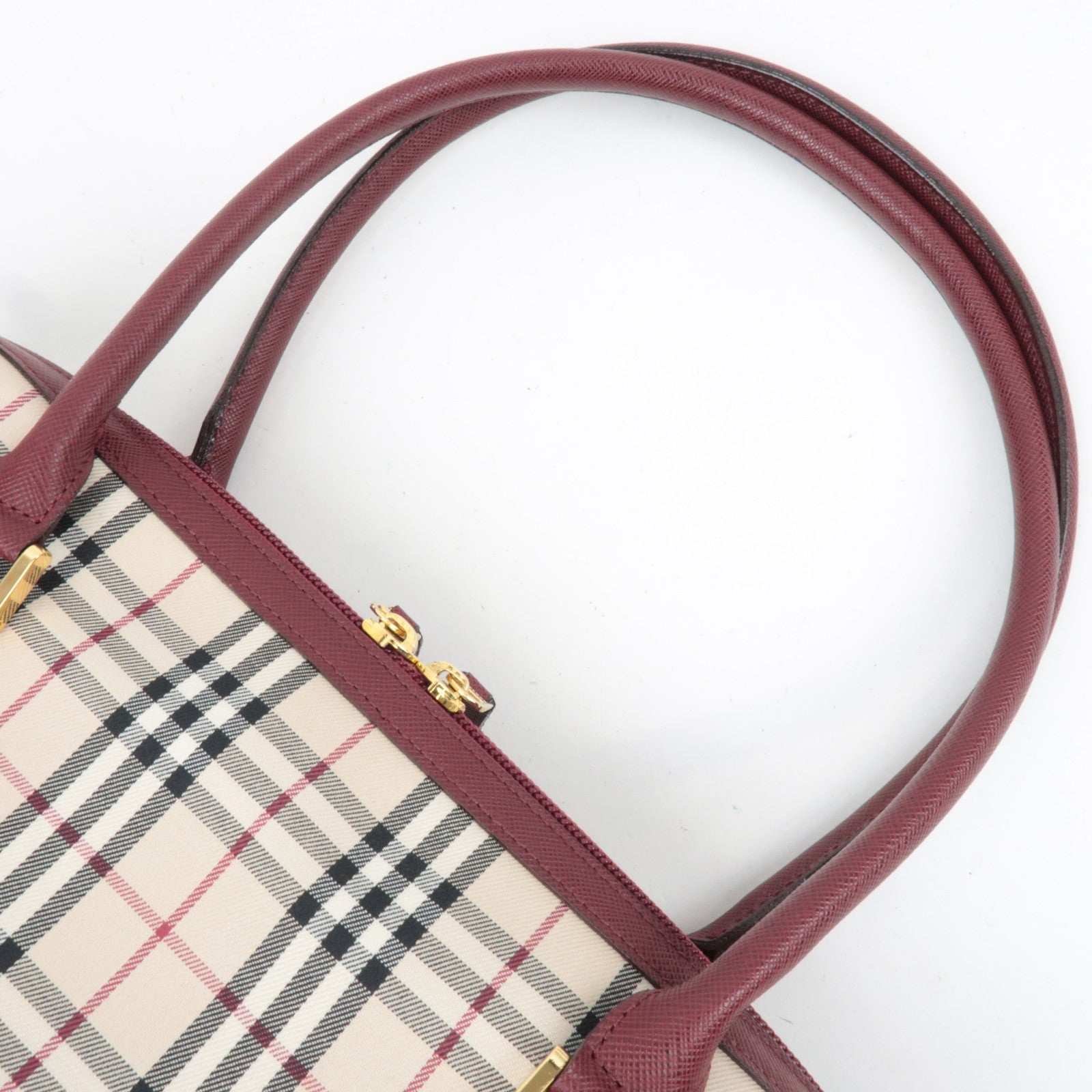 BURBERRY Nova Plaid Canvas Leather Shoulder Bag Beige Bordeaux