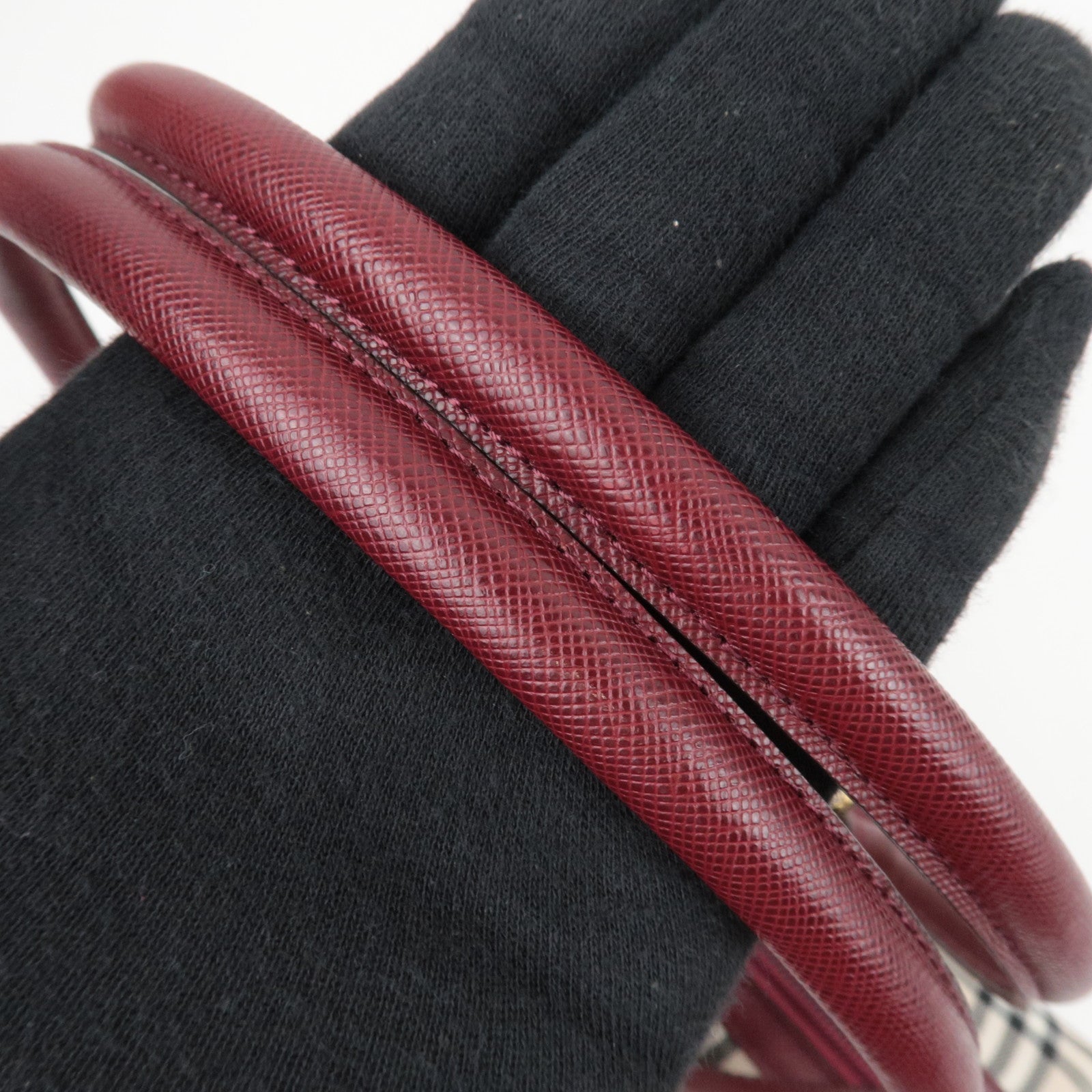 BURBERRY Nova Plaid Canvas Leather Shoulder Bag Beige Bordeaux