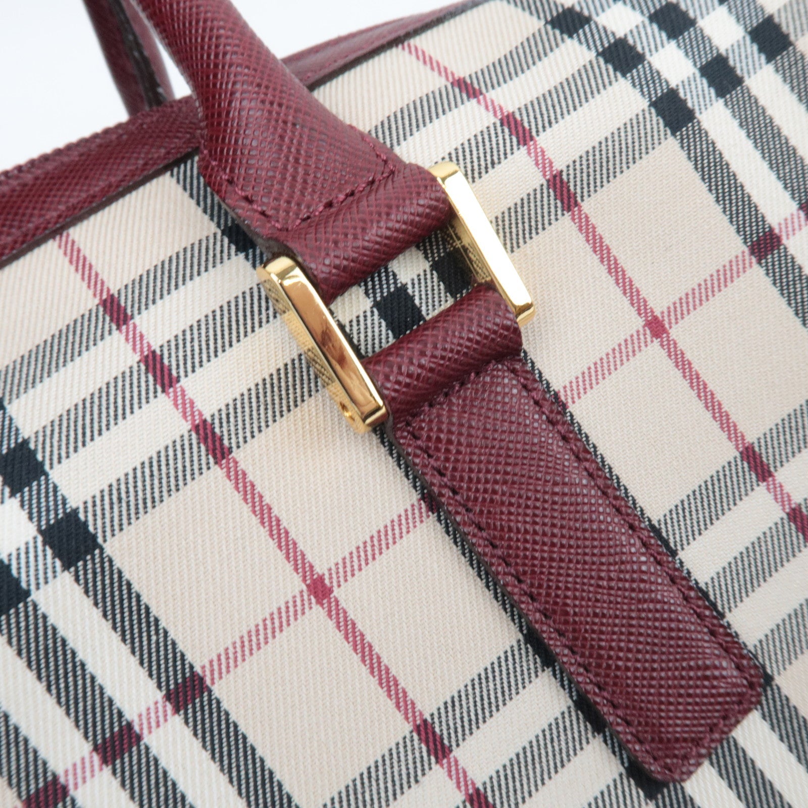 BURBERRY Nova Plaid Canvas Leather Shoulder Bag Beige Bordeaux
