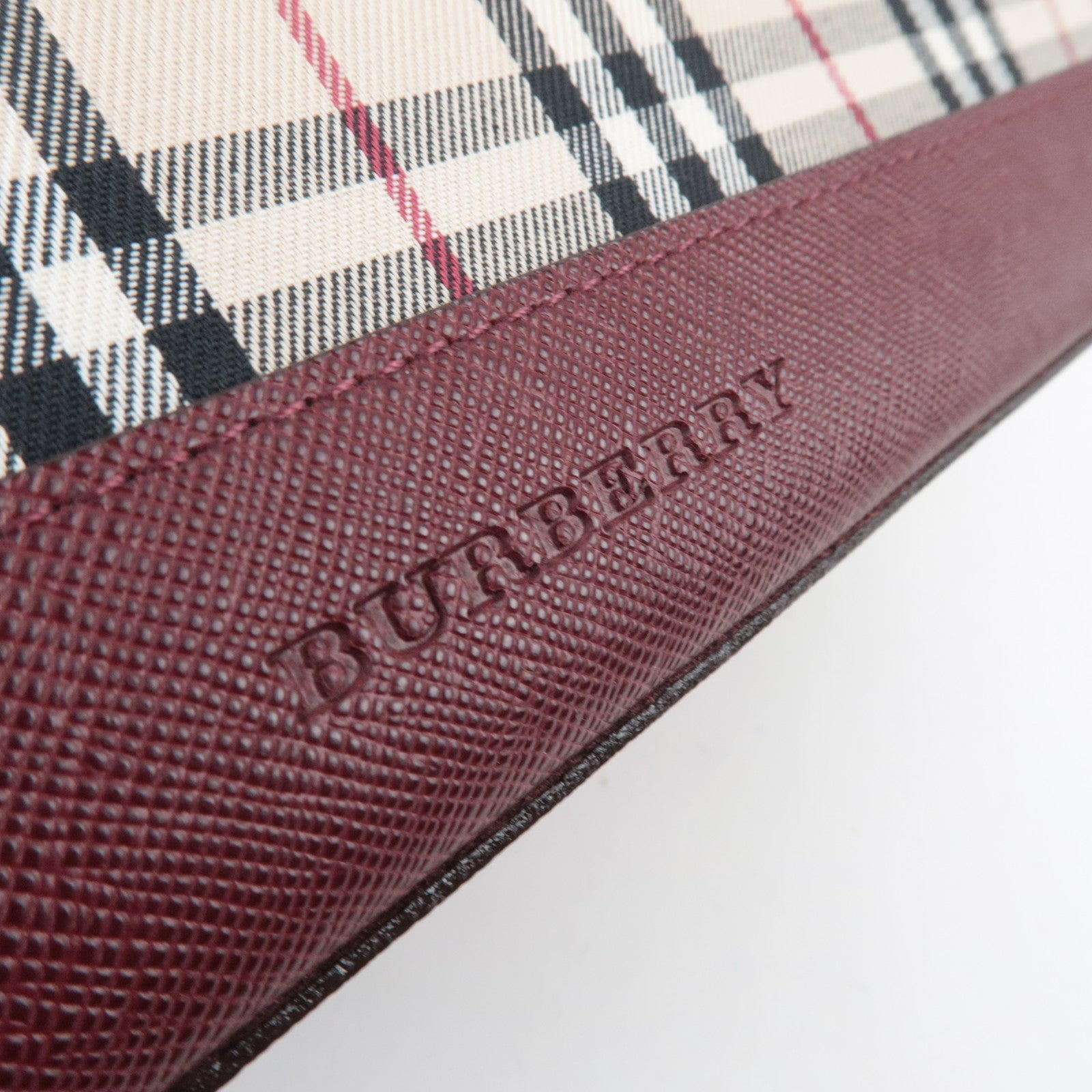 BURBERRY Nova Plaid Canvas Leather Shoulder Bag Beige Bordeaux