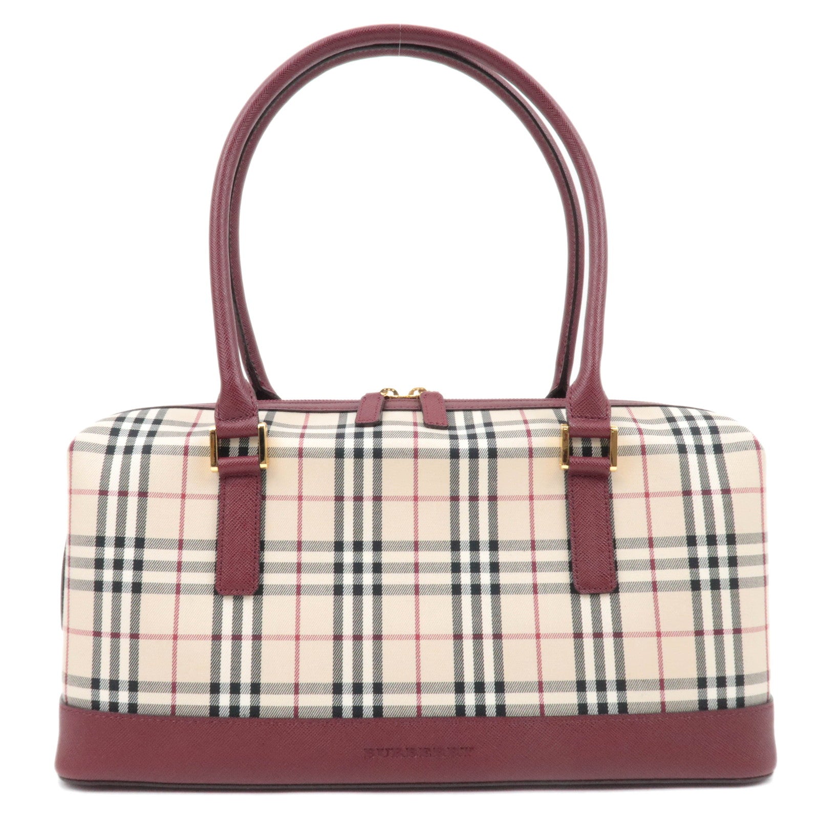 BURBERRY Nova Plaid Canvas Leather Shoulder Bag Beige Bordeaux85683