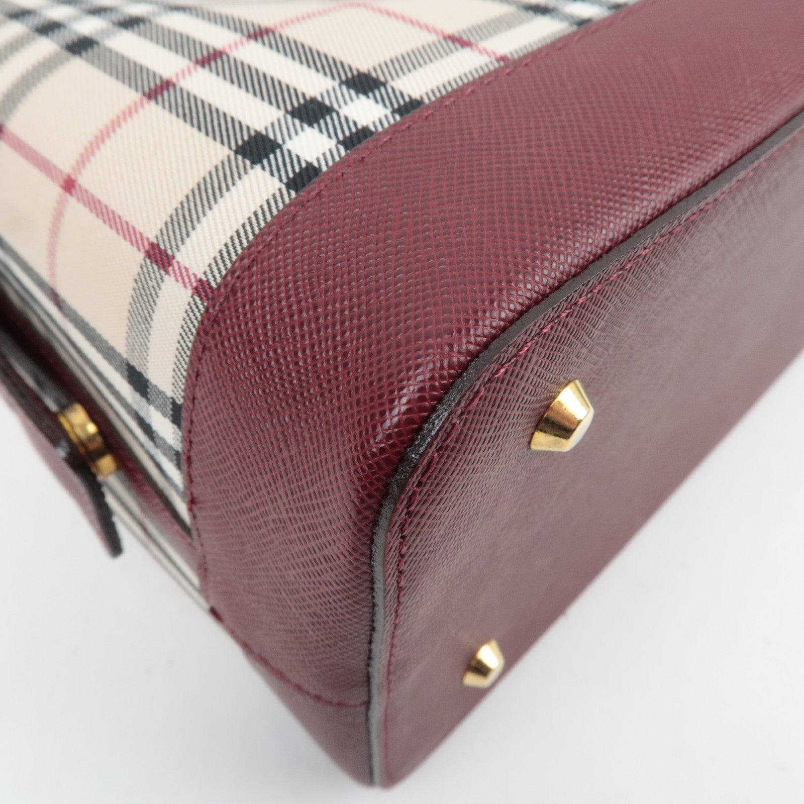 BURBERRY Nova Plaid Canvas Leather Shoulder Bag Beige Bordeaux