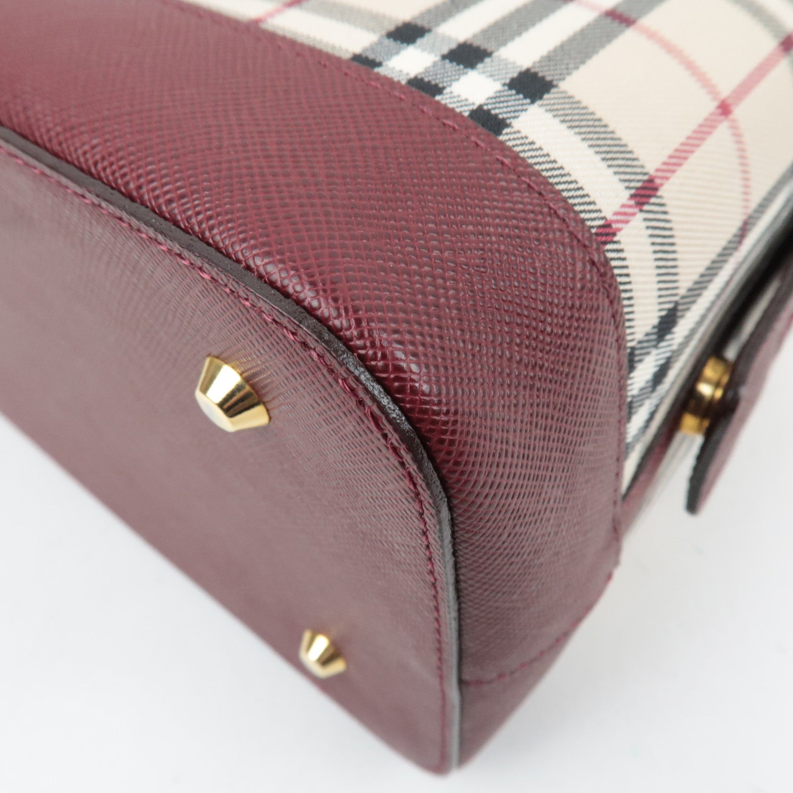 BURBERRY Nova Plaid Canvas Leather Shoulder Bag Beige Bordeaux