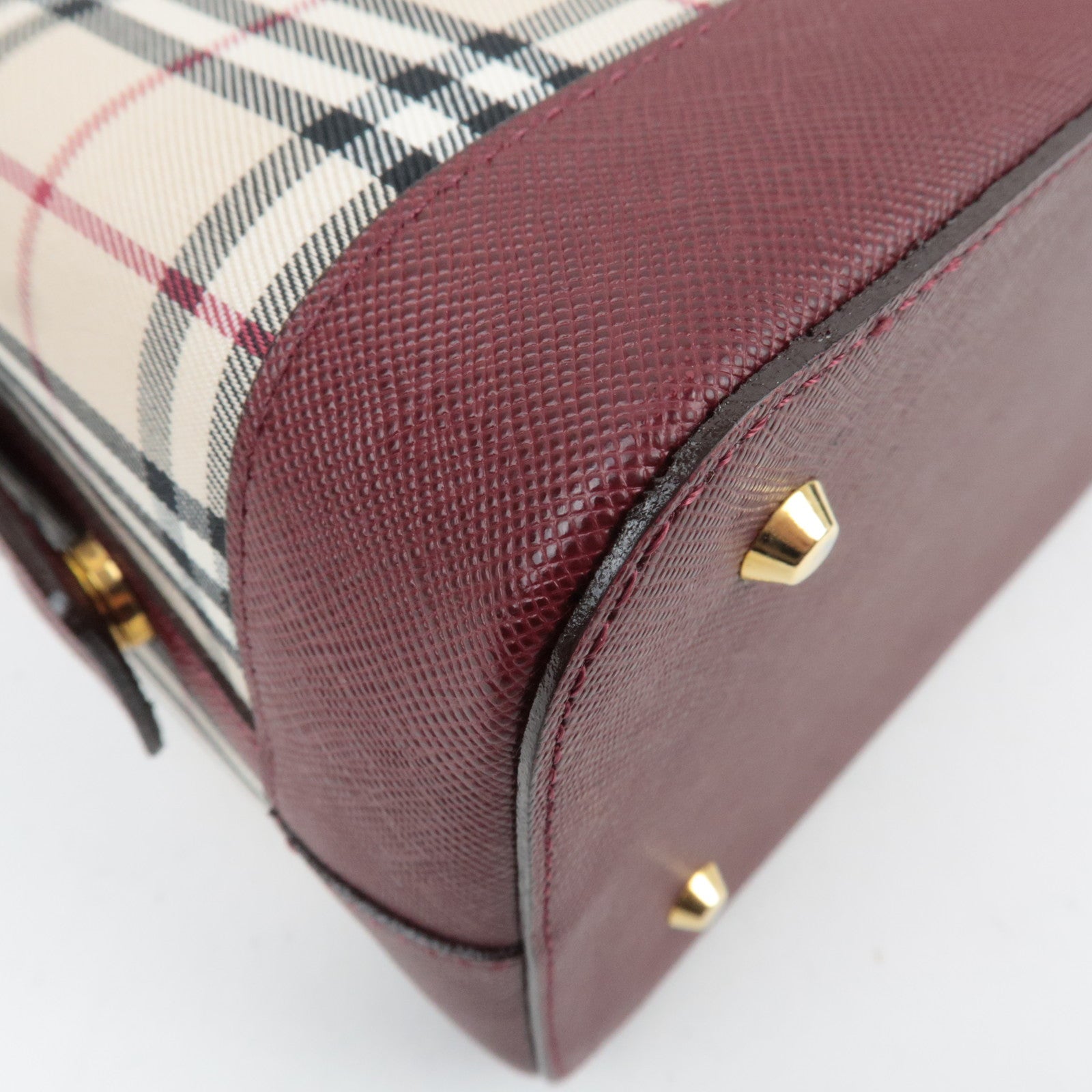 BURBERRY Nova Plaid Canvas Leather Shoulder Bag Beige Bordeaux