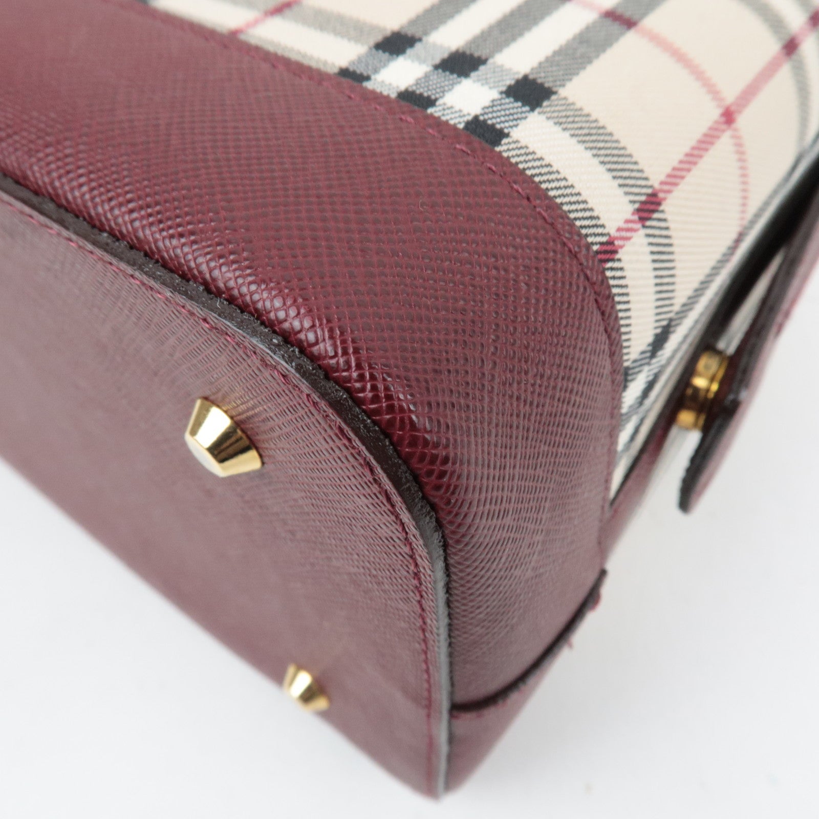BURBERRY Nova Plaid Canvas Leather Shoulder Bag Beige Bordeaux