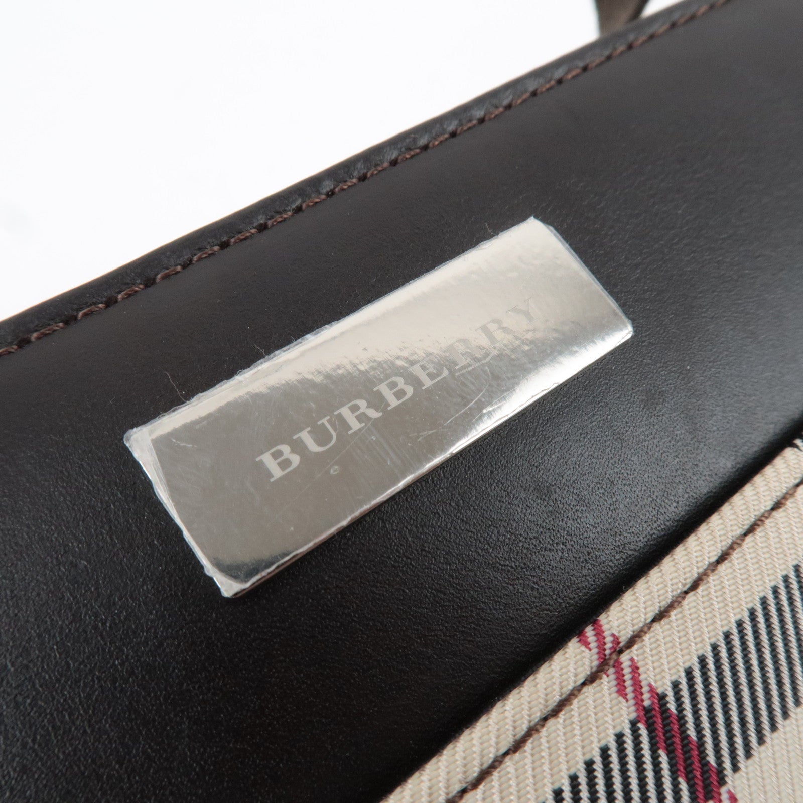 BURBERRY Nova Plaid Canvas Leather Shoulder Bag Beige Brown