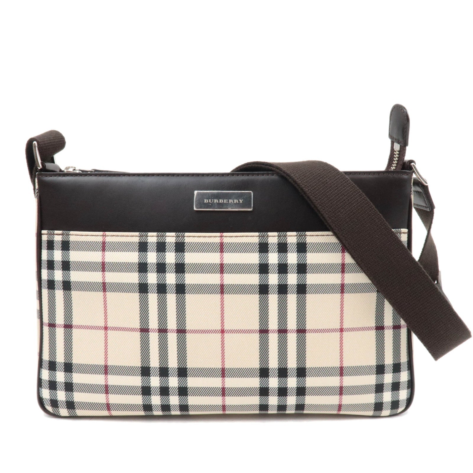 BURBERRY Nova Plaid Canvas Leather Shoulder Bag Beige Brown85684