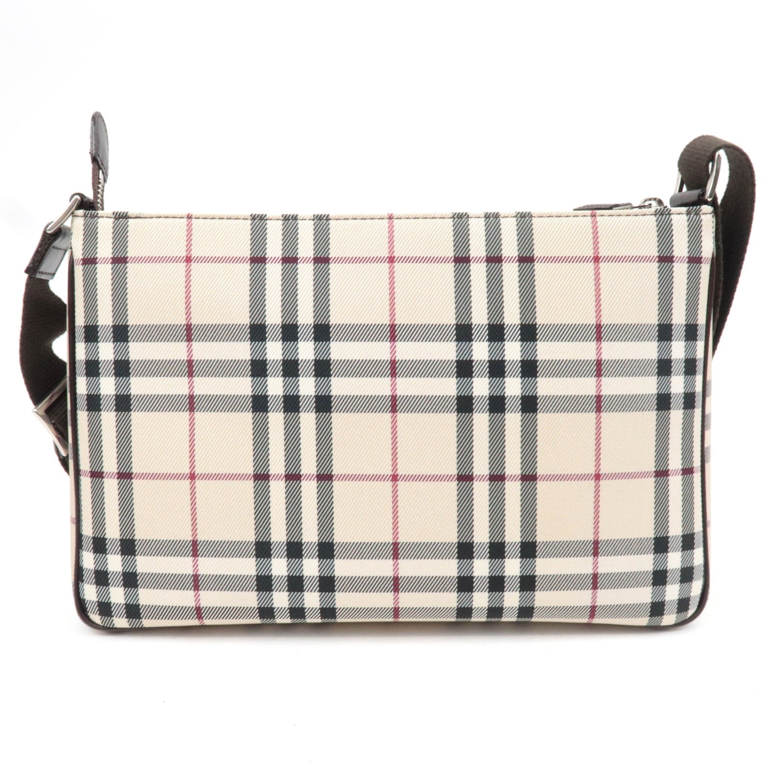 BURBERRY Nova Plaid Canvas Leather Shoulder Bag Beige Brown