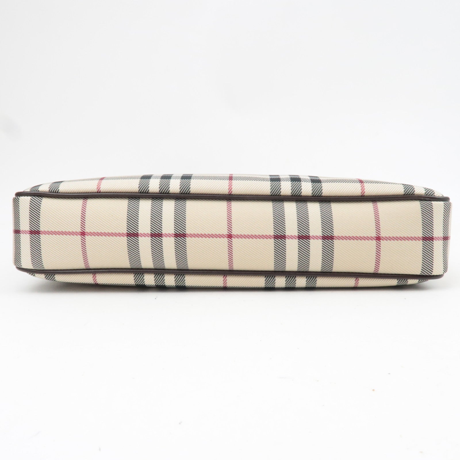 BURBERRY Nova Plaid Canvas Leather Shoulder Bag Beige Brown