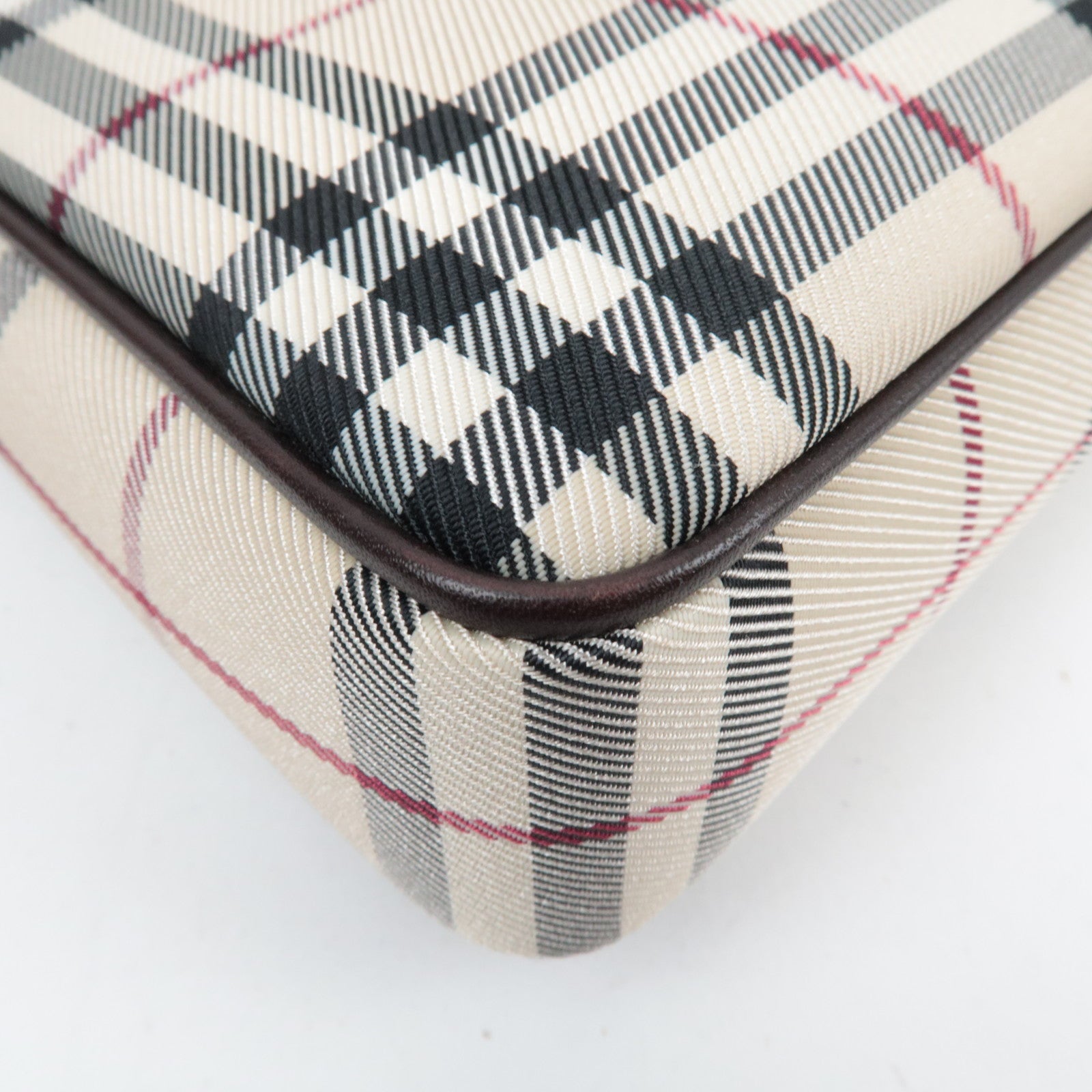 BURBERRY Nova Plaid Canvas Leather Shoulder Bag Beige Brown