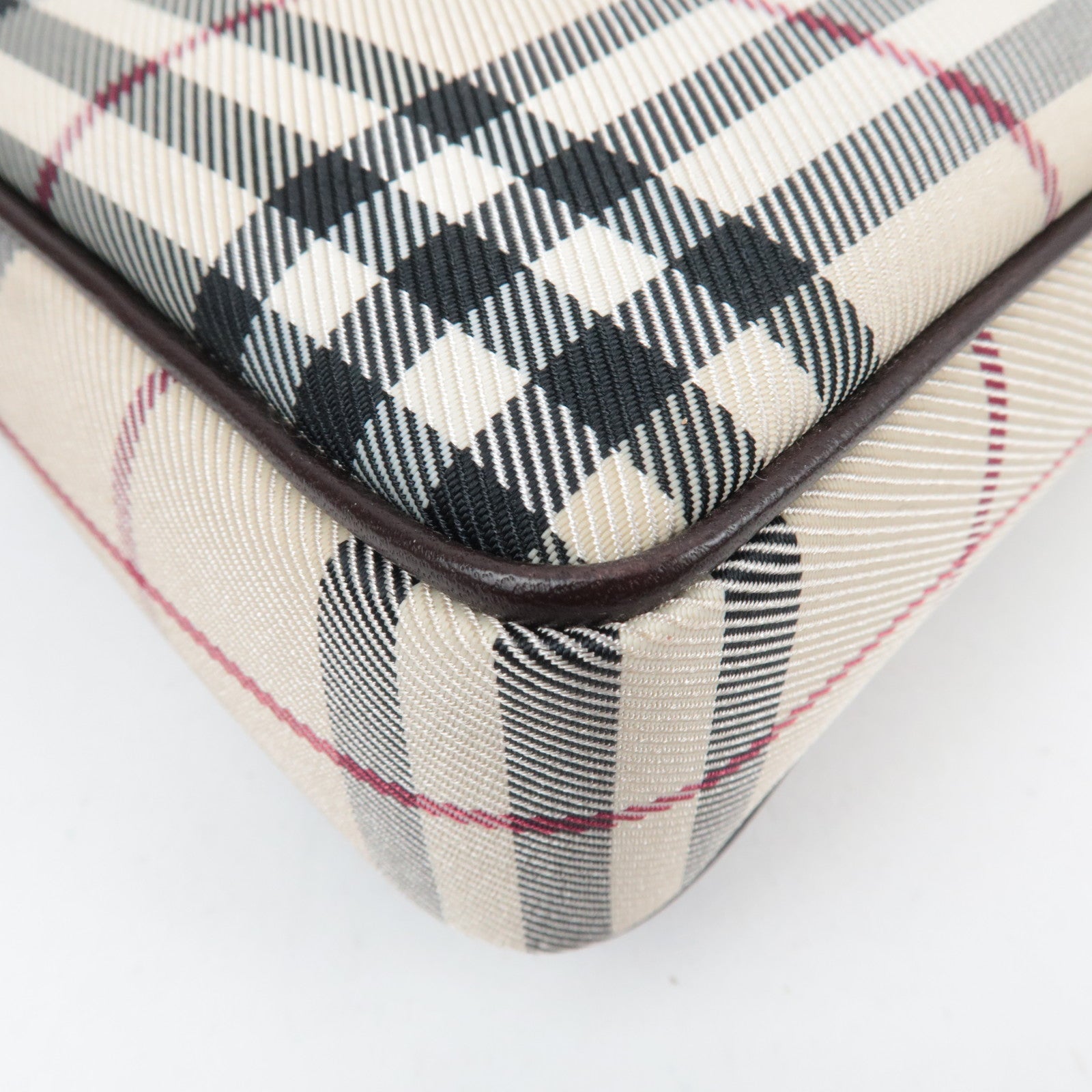 BURBERRY Nova Plaid Canvas Leather Shoulder Bag Beige Brown