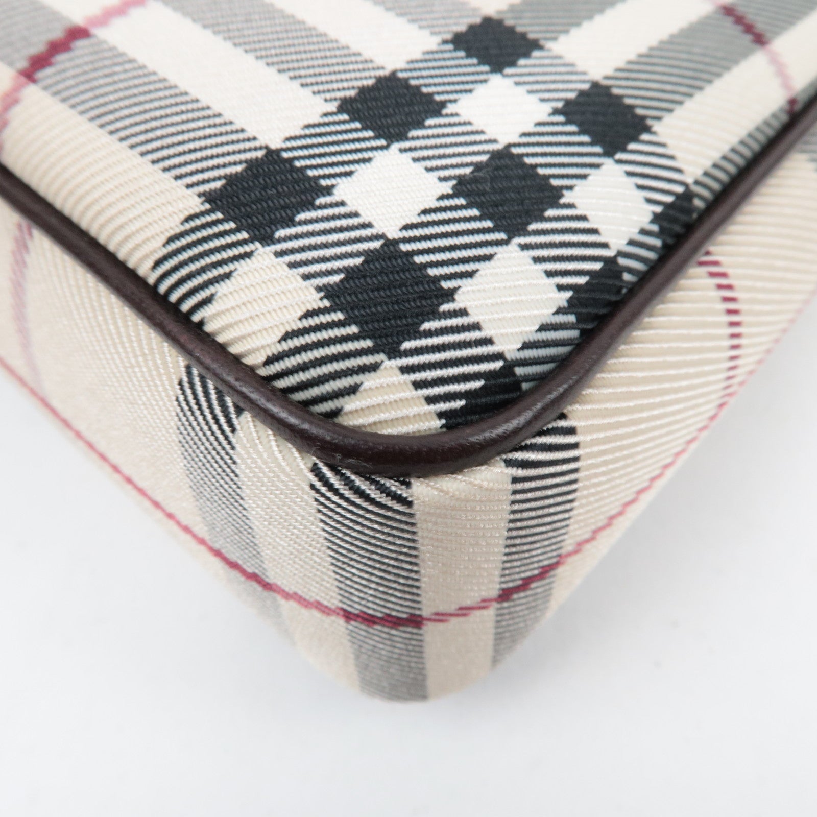 BURBERRY Nova Plaid Canvas Leather Shoulder Bag Beige Brown