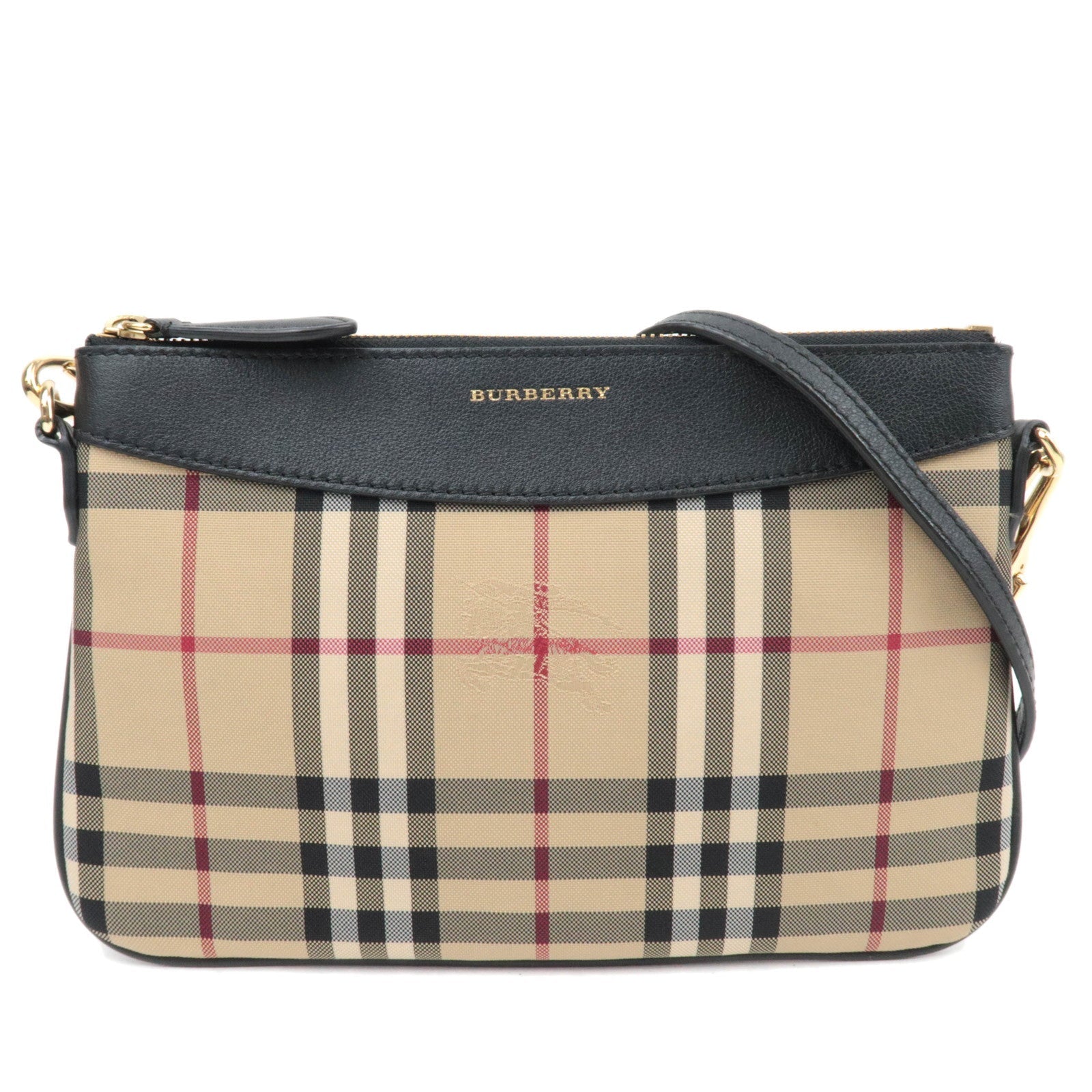BURBERRY Nova Plaid Canvas Leather Shoulder Bag Beige Black85686