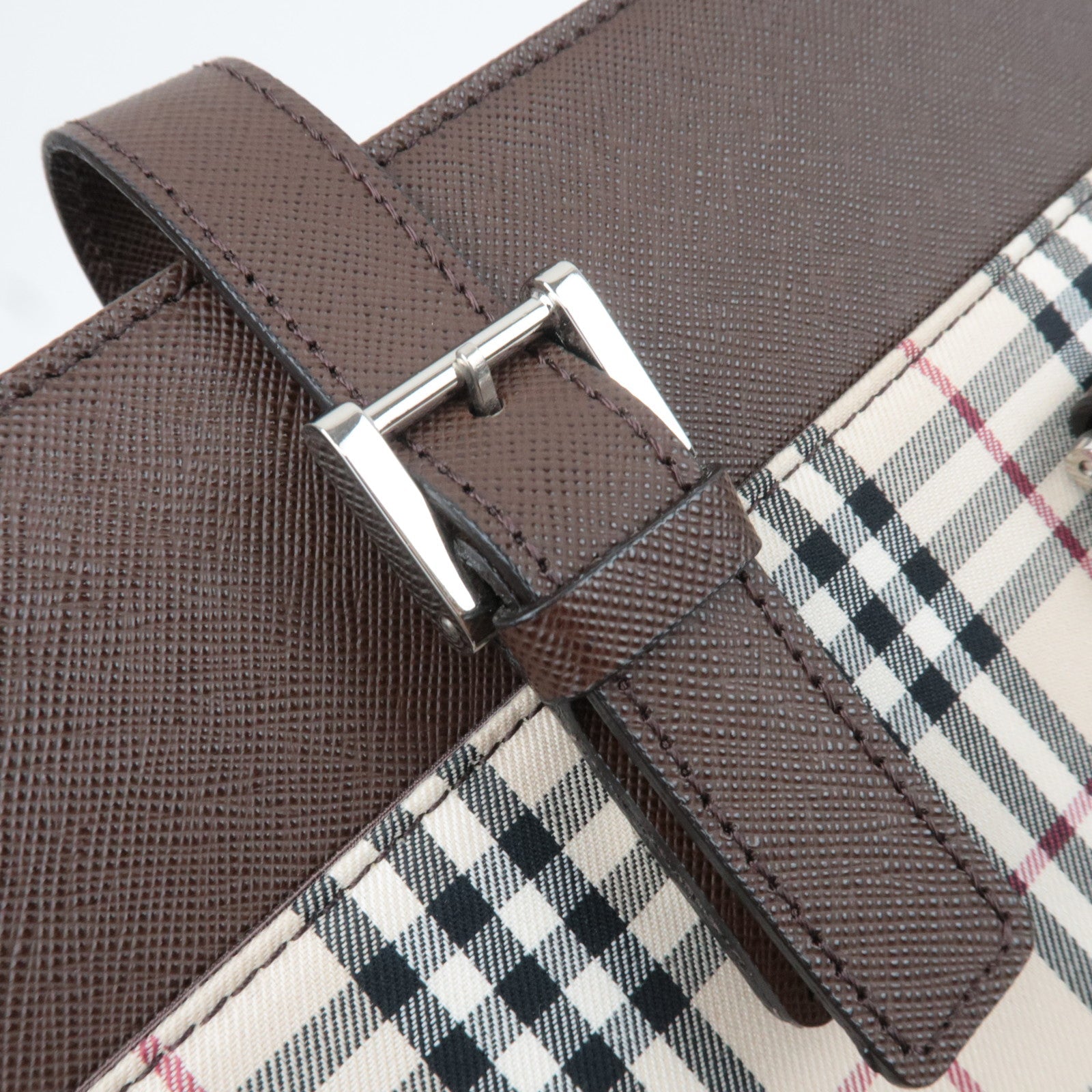 BURBERRY Nova Plaid Canvas Leather Totebag Beige Brown