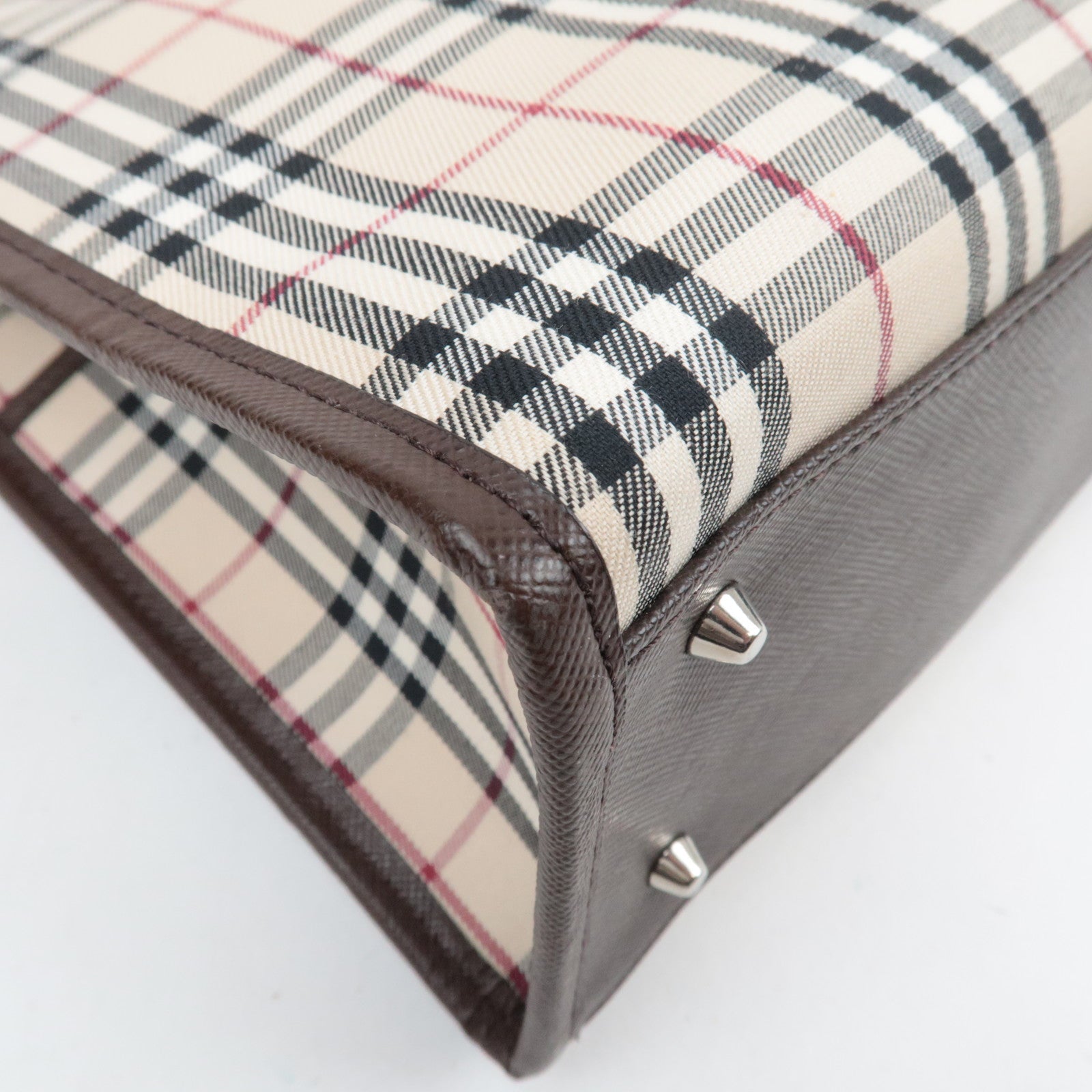 BURBERRY Nova Plaid Canvas Leather Totebag Beige Brown