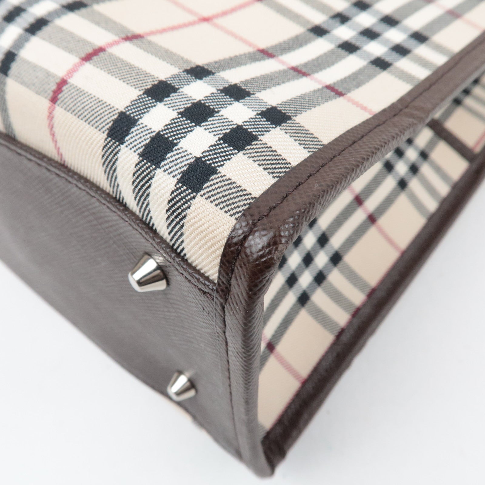 BURBERRY Nova Plaid Canvas Leather Totebag Beige Brown