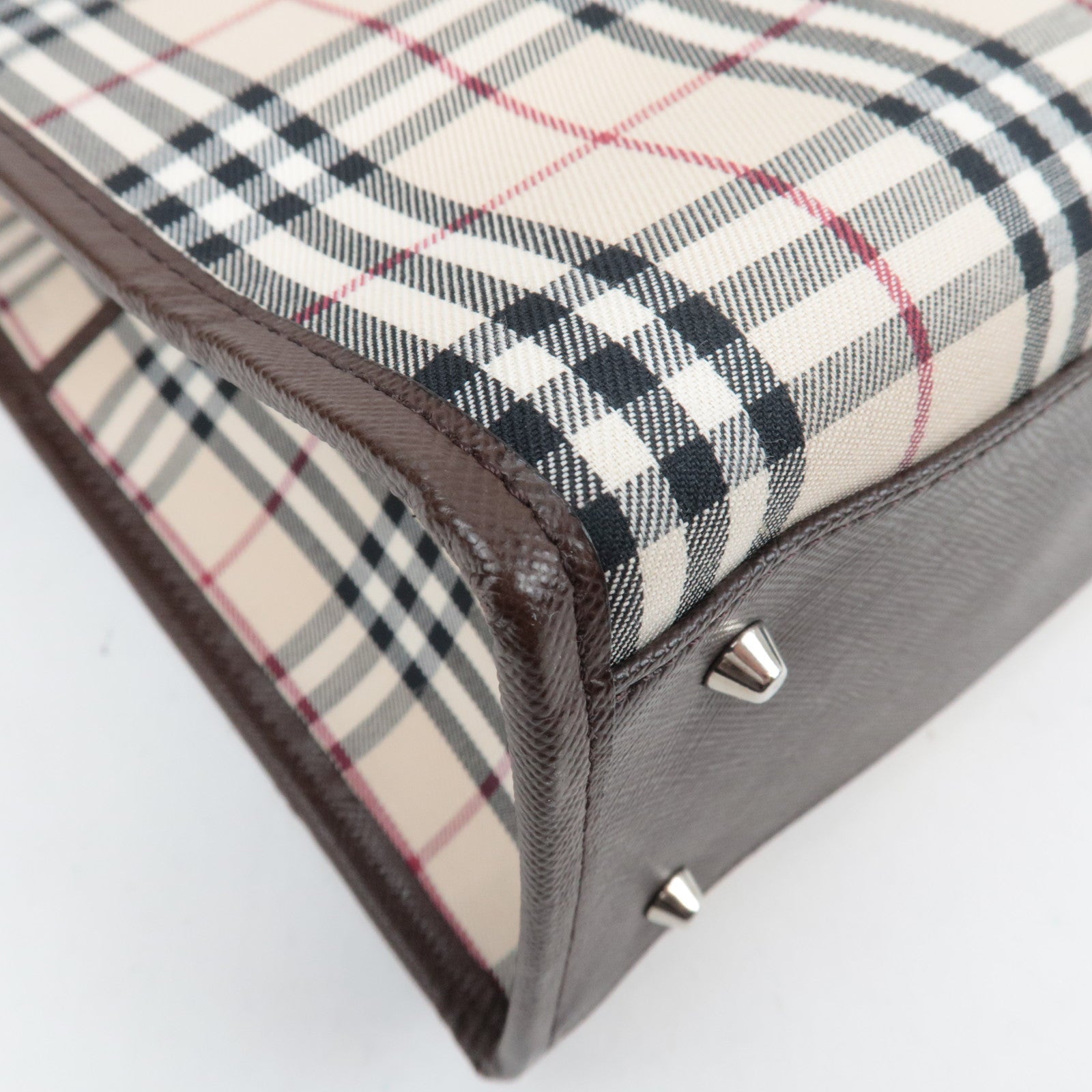 BURBERRY Nova Plaid Canvas Leather Totebag Beige Brown