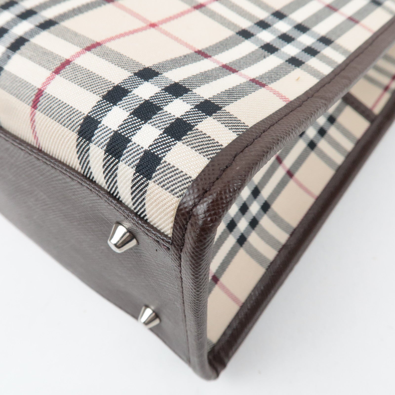 BURBERRY Nova Plaid Canvas Leather Totebag Beige Brown