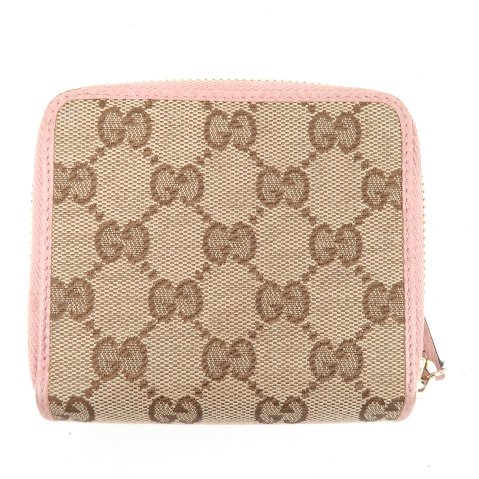 GUCCI Bifold GG Canvas Leather Wallet Beige Pink 346056