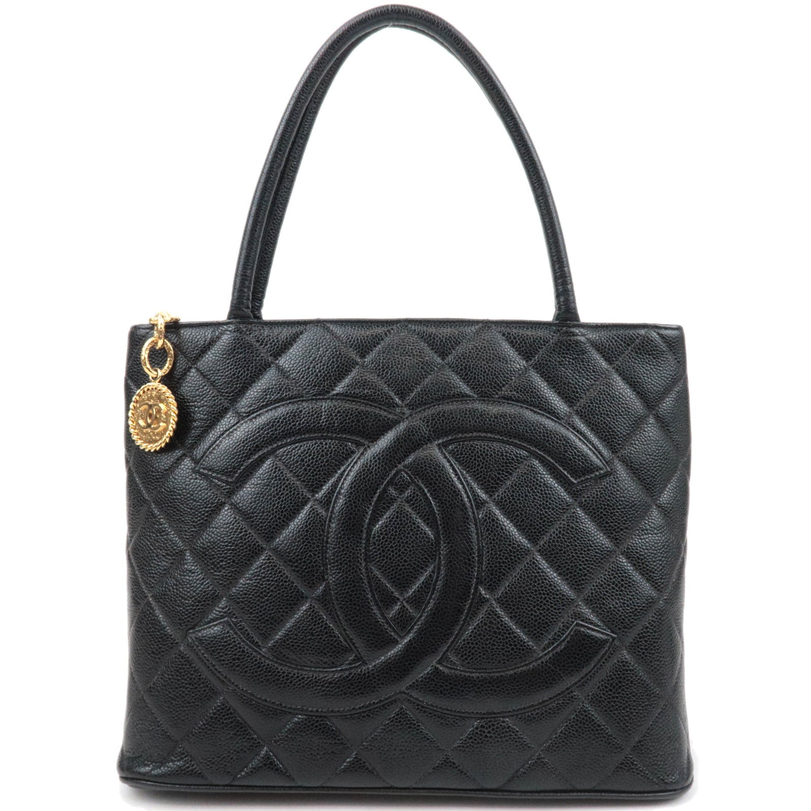 CHANEL Medallion Caviarskin Tote Bag Black Gold HDW A01804 733289085760