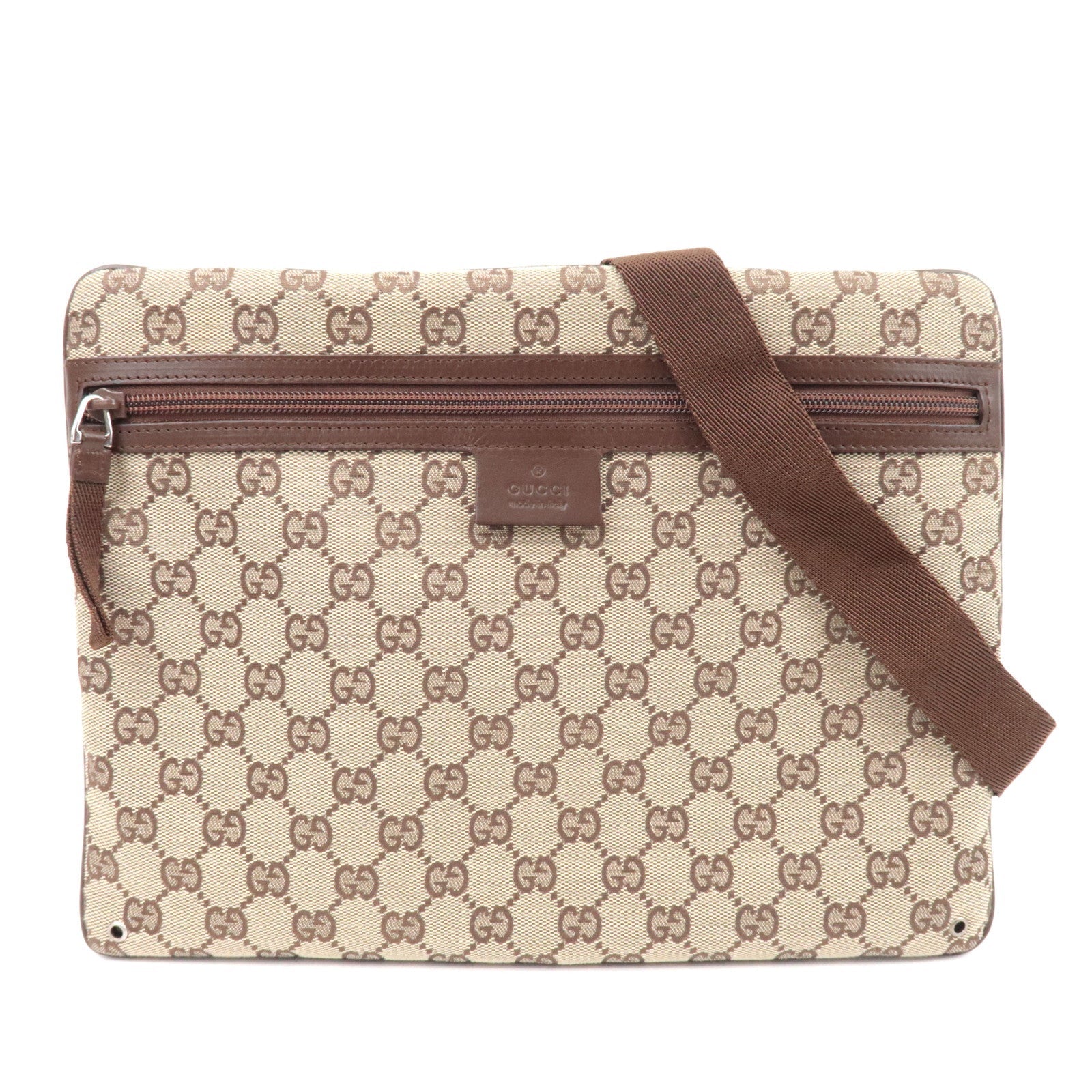 GUCCI GG Canvas Leather Shoulder Bag Beige Brown 9047685800