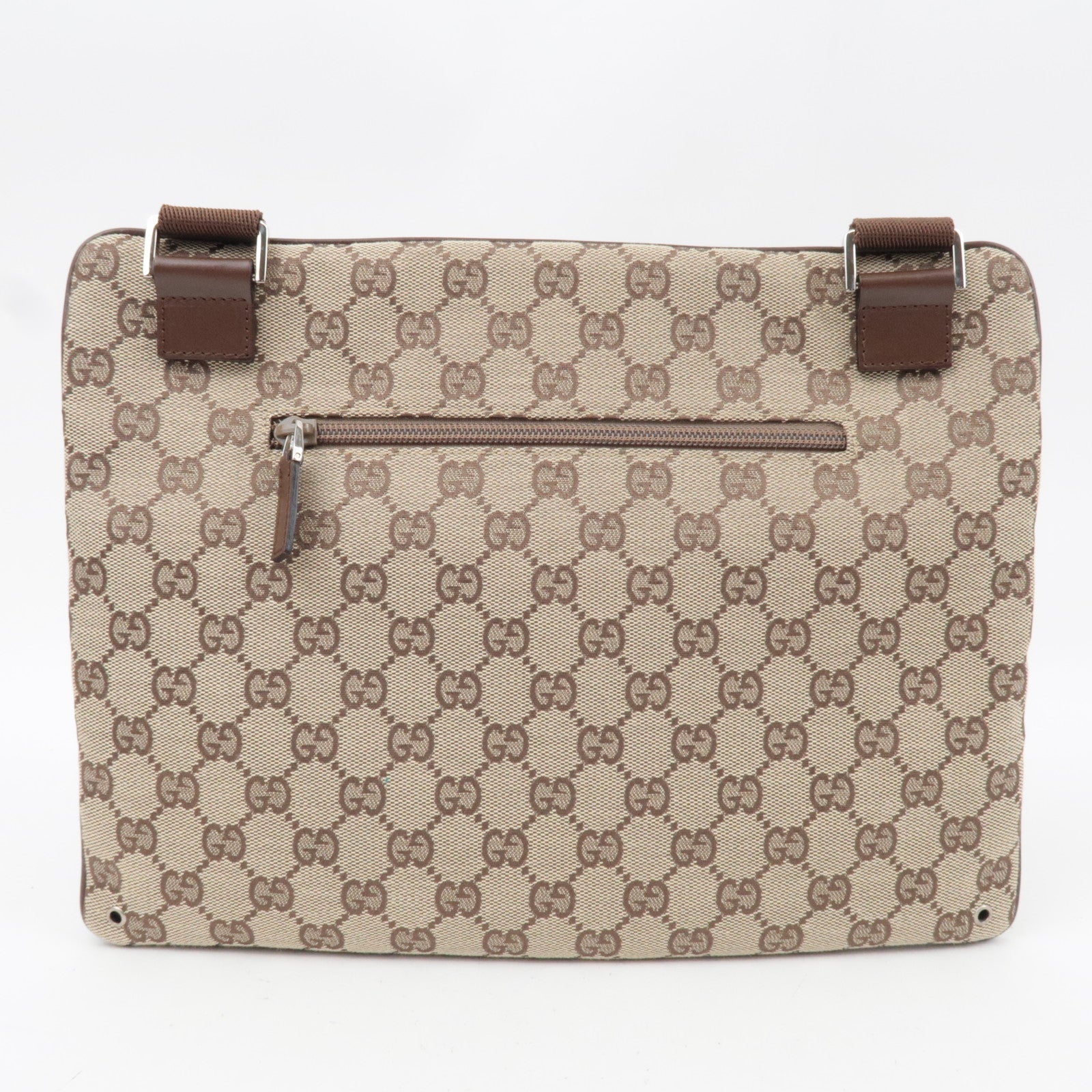 GUCCI GG Canvas Leather Shoulder Bag Beige Brown 90476