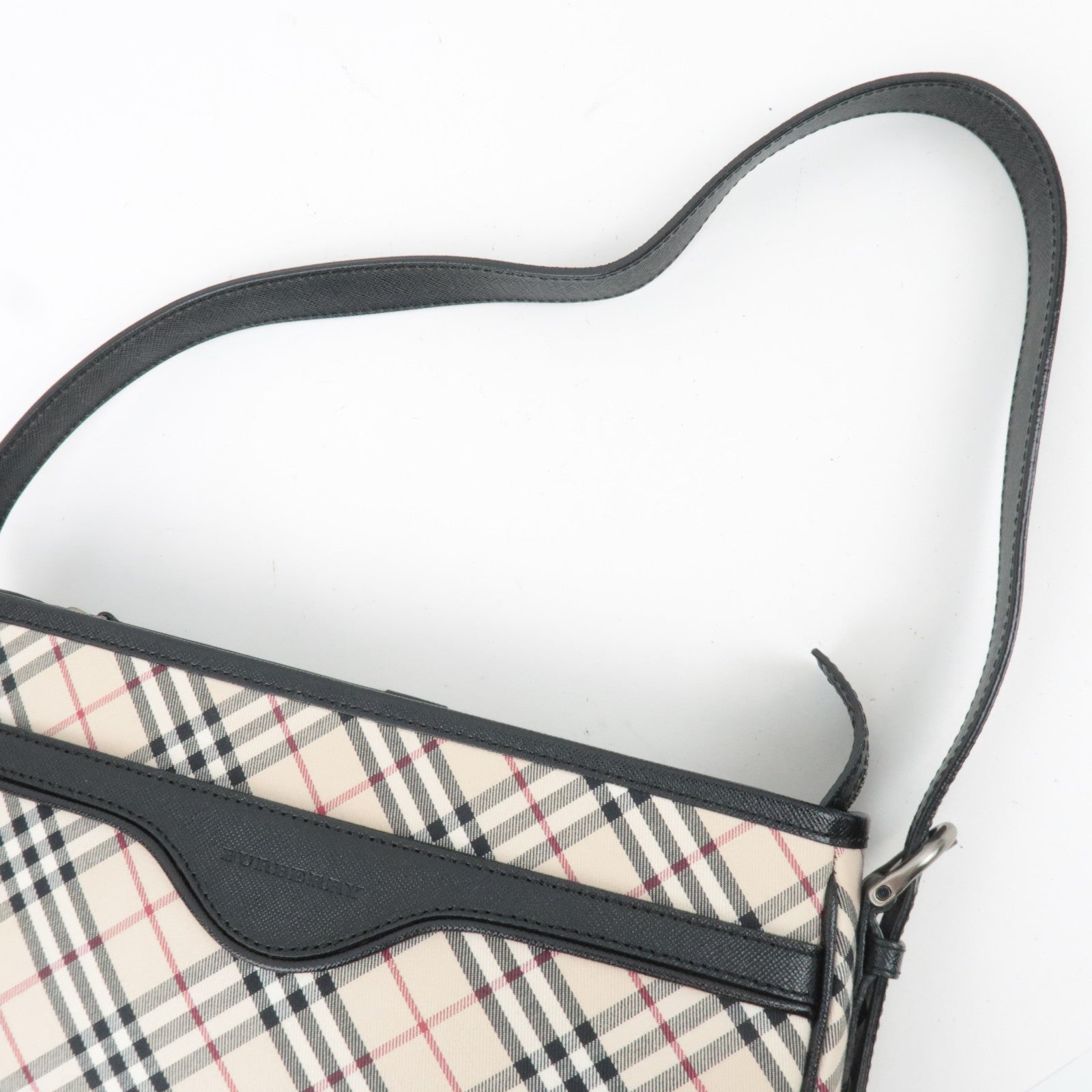 BURBERRY Nova Plaid Canvas Leather Shoulder Bag Beige Black