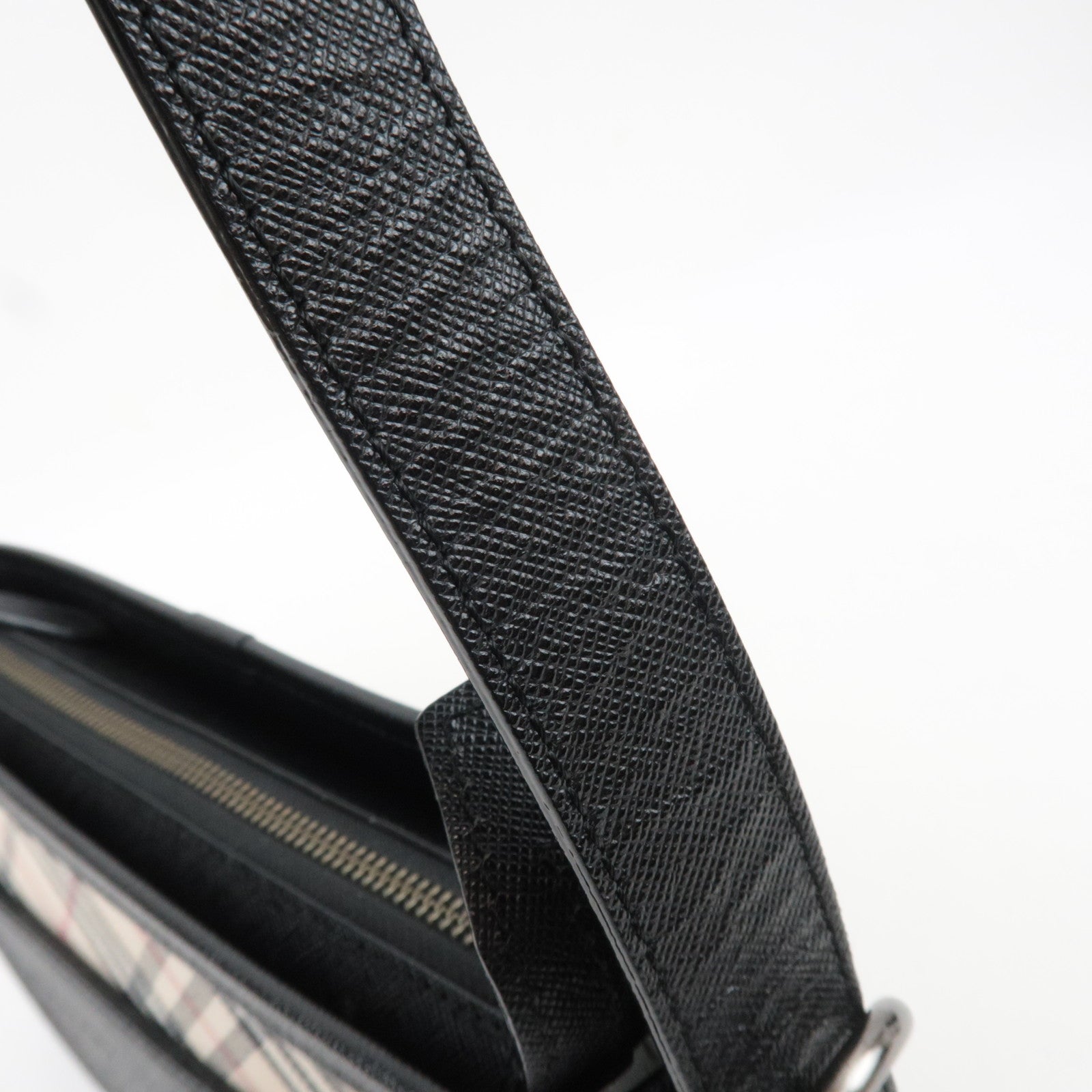 BURBERRY Nova Plaid Canvas Leather Shoulder Bag Beige Black