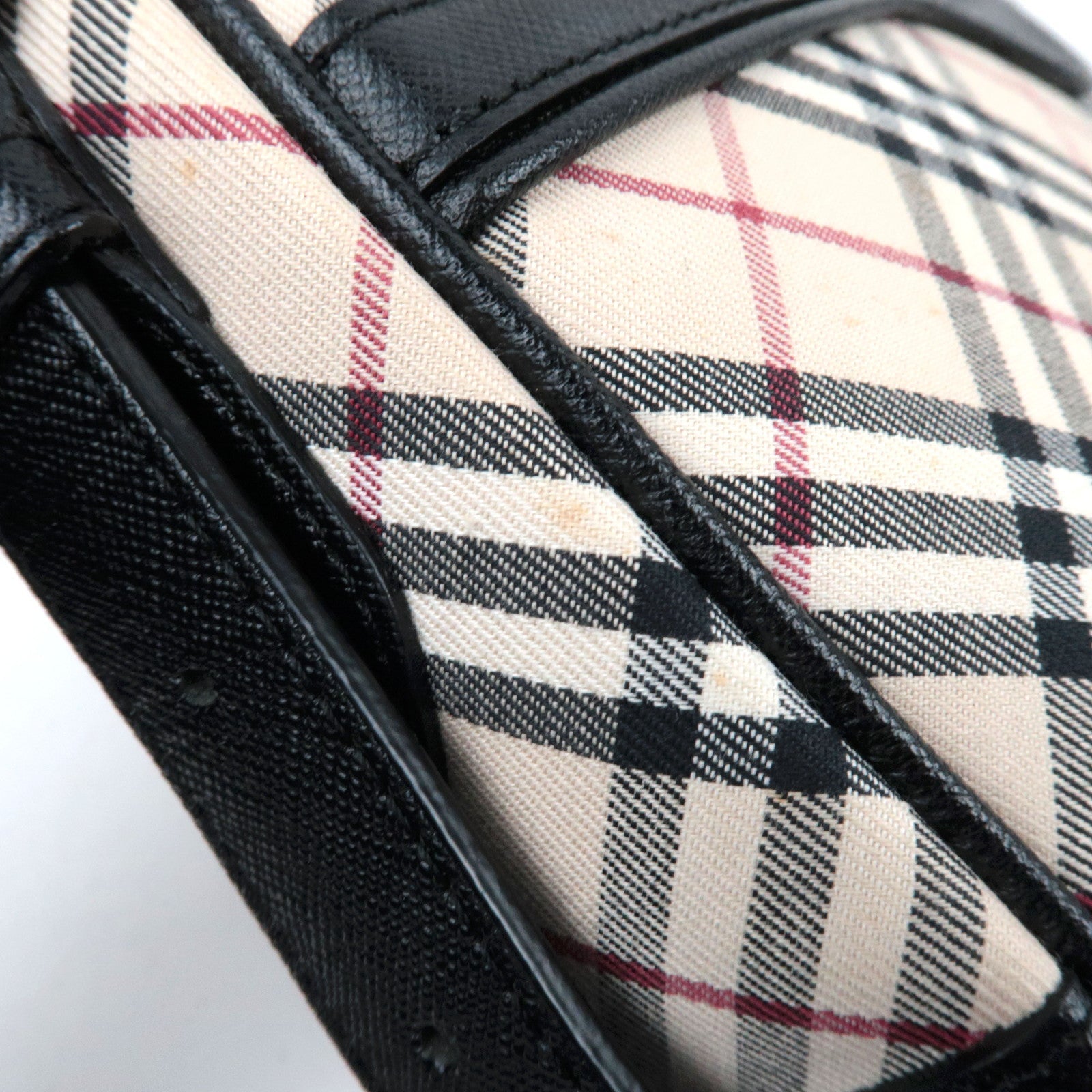 BURBERRY Nova Plaid Canvas Leather Shoulder Bag Beige Black