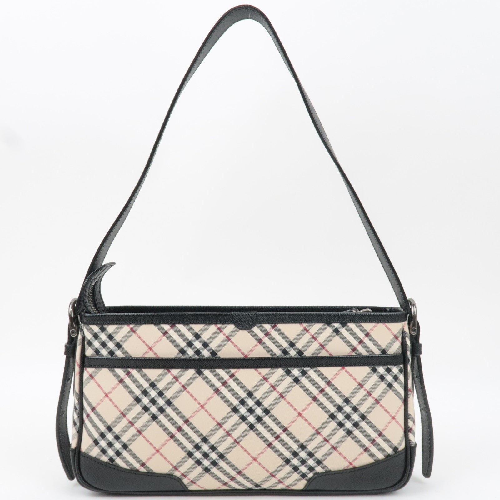 BURBERRY Nova Plaid Canvas Leather Shoulder Bag Beige Black