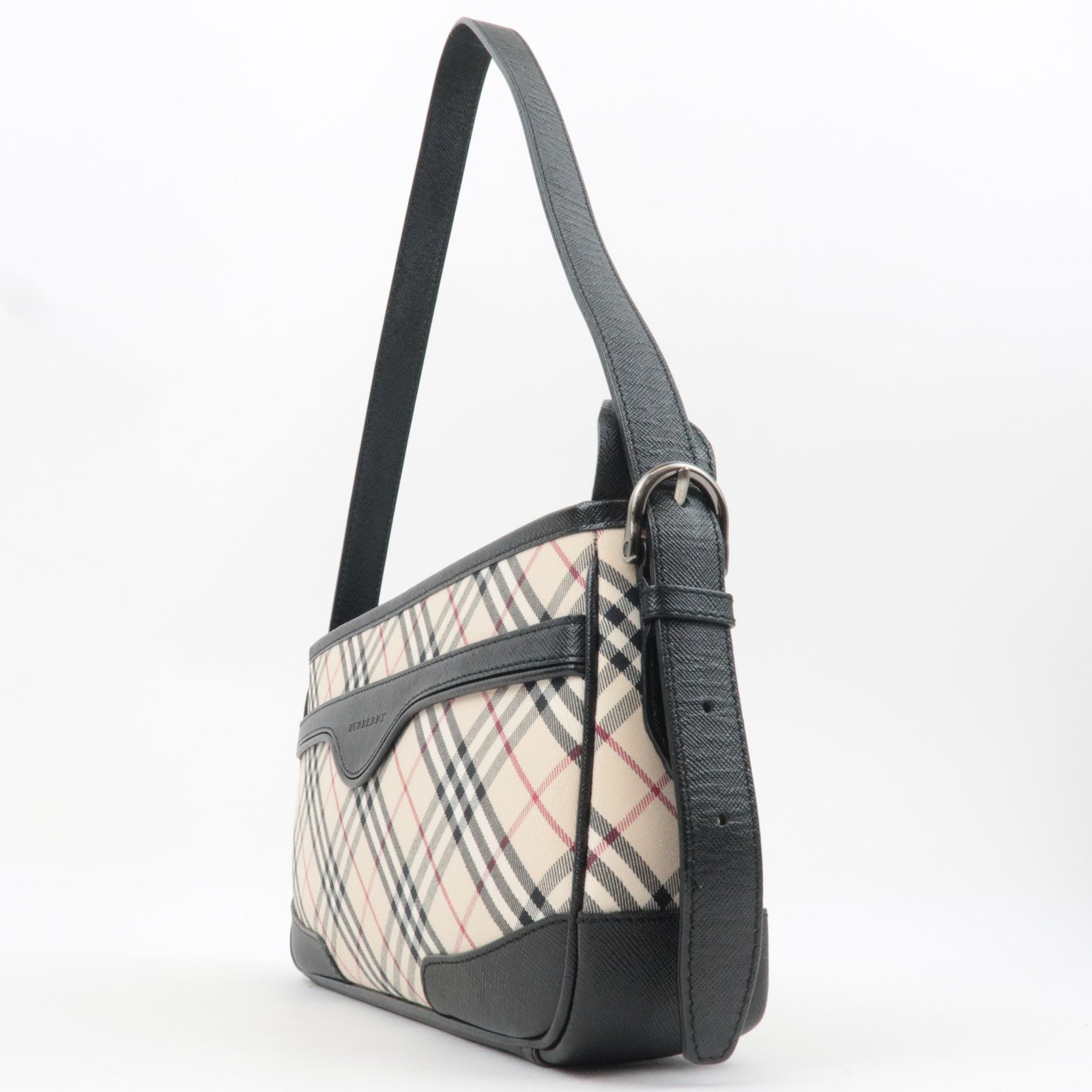BURBERRY Nova Plaid Canvas Leather Shoulder Bag Beige Black