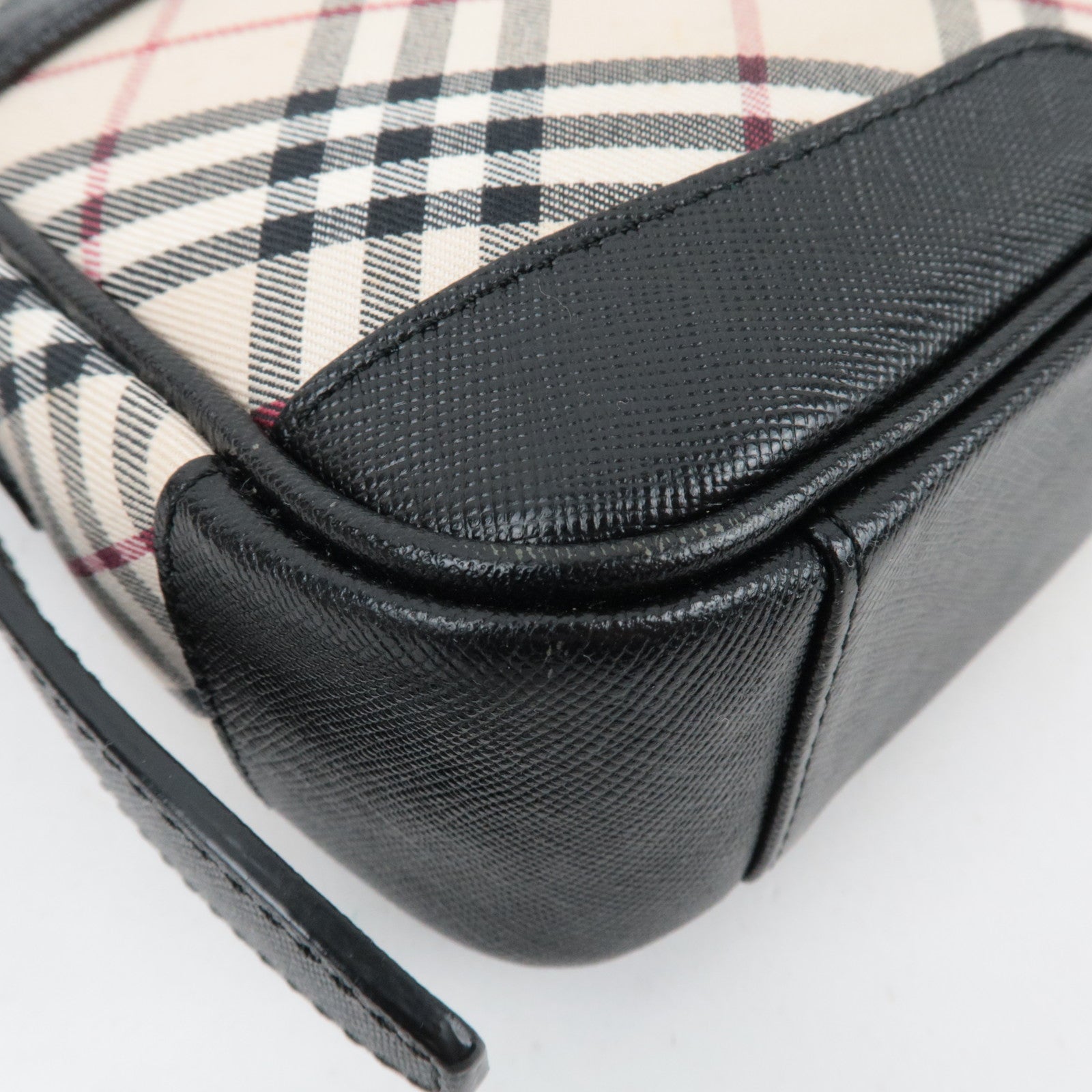 BURBERRY Nova Plaid Canvas Leather Shoulder Bag Beige Black