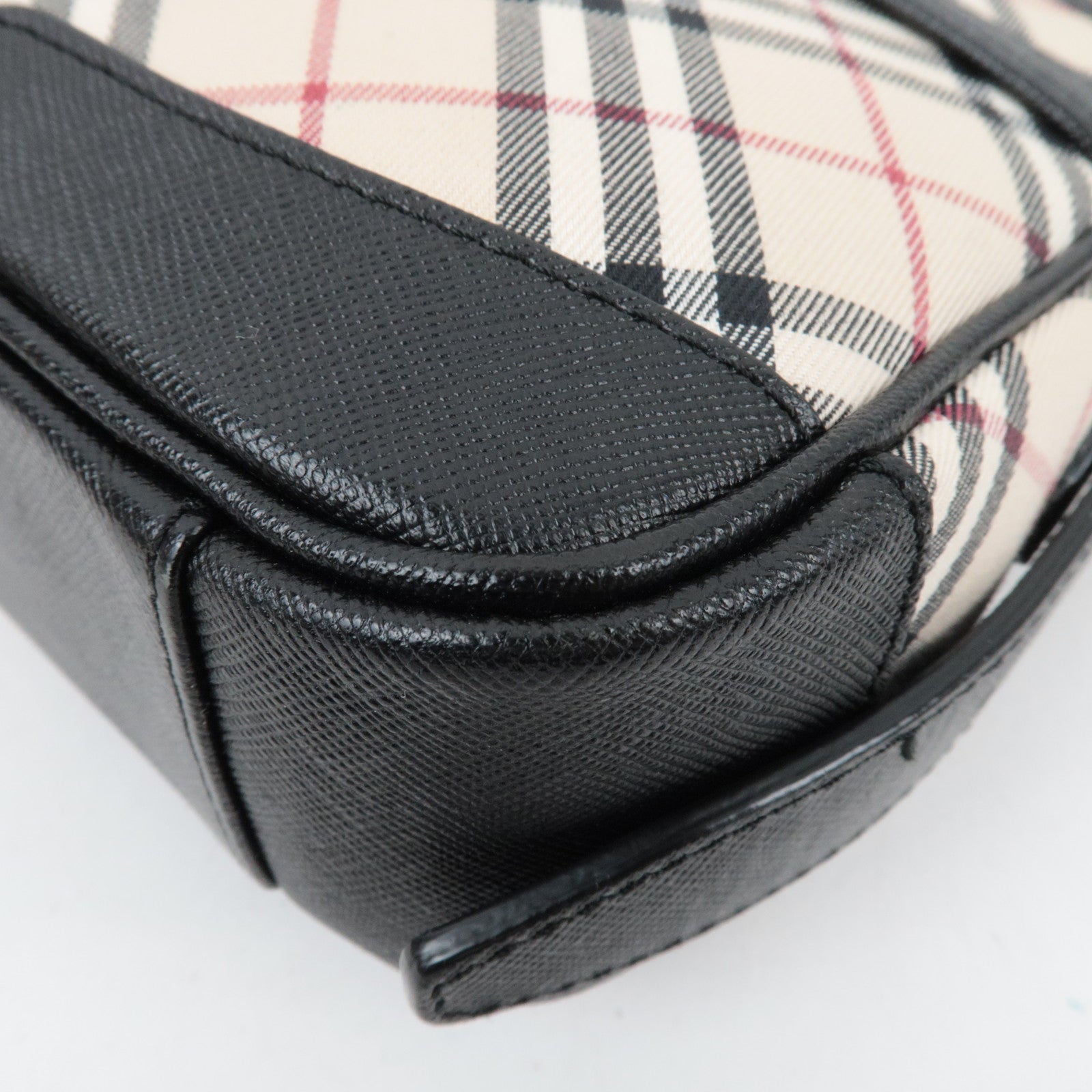 BURBERRY Nova Plaid Canvas Leather Shoulder Bag Beige Black