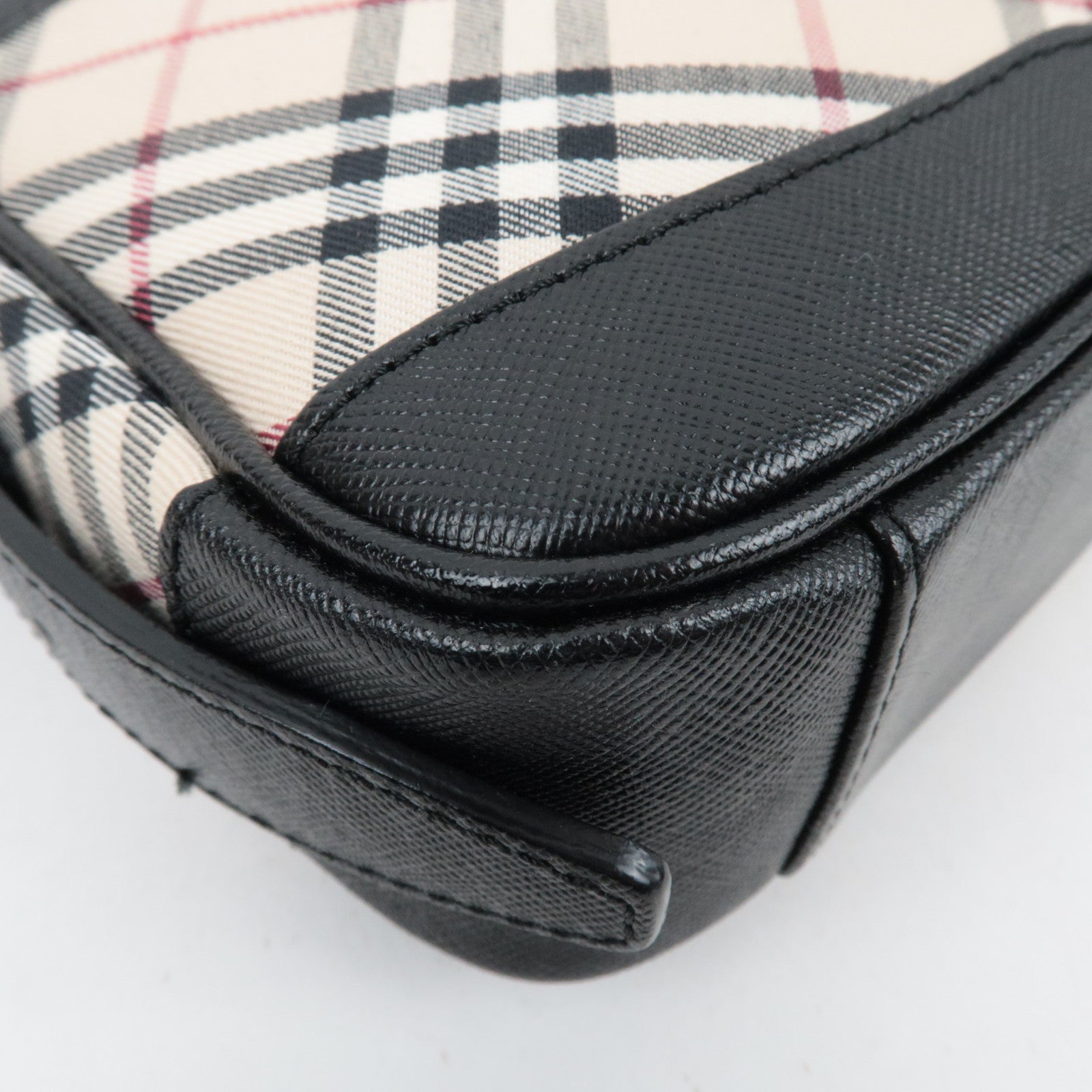 BURBERRY Nova Plaid Canvas Leather Shoulder Bag Beige Black