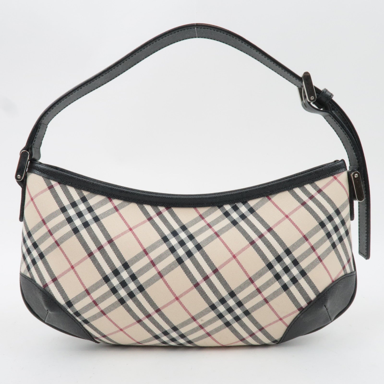 BURBERRY Nova Plaid Canvas Leather Shoulder Bag Beige Black