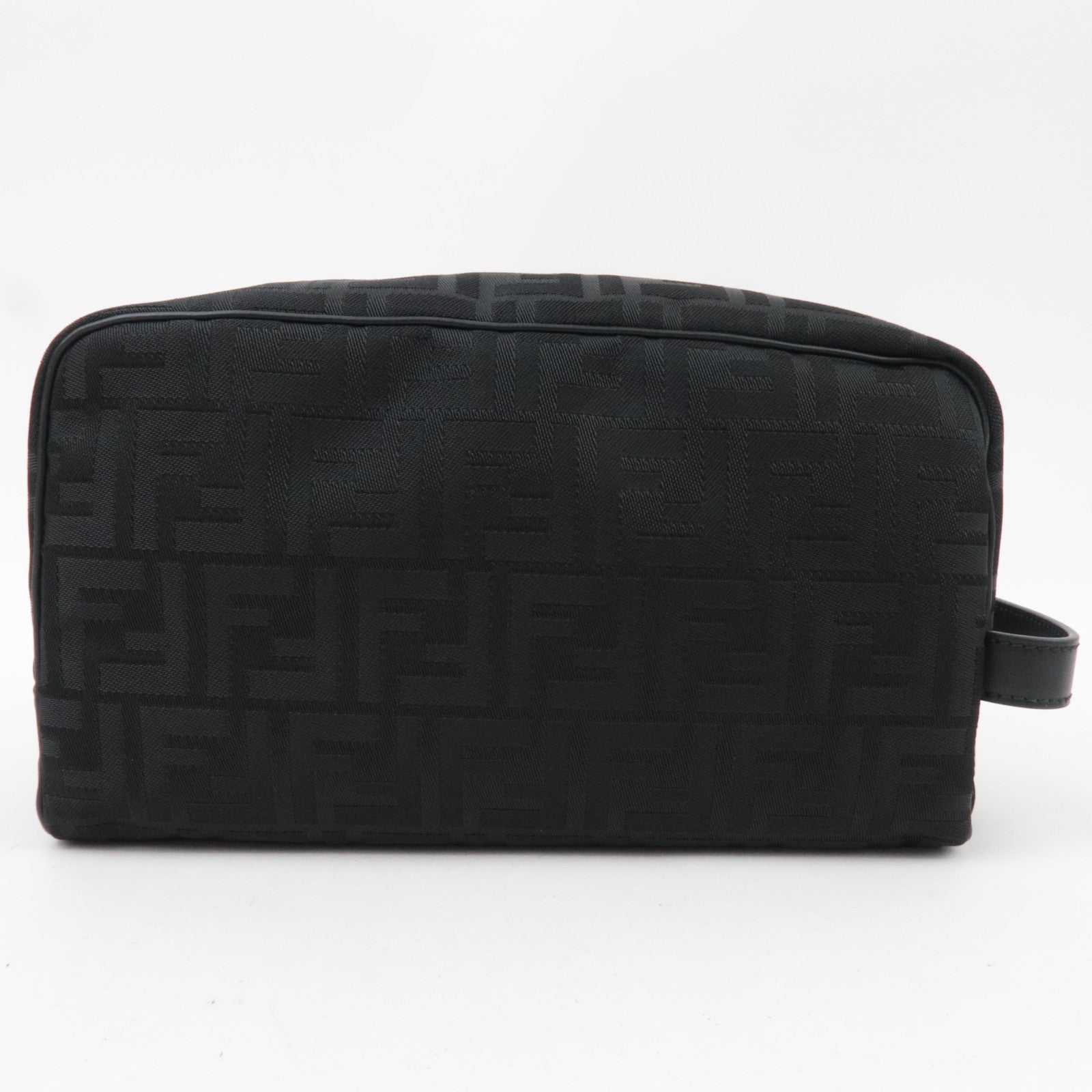 FENDI Zucca Canvas Leather Clutch Bag Black 7N0141