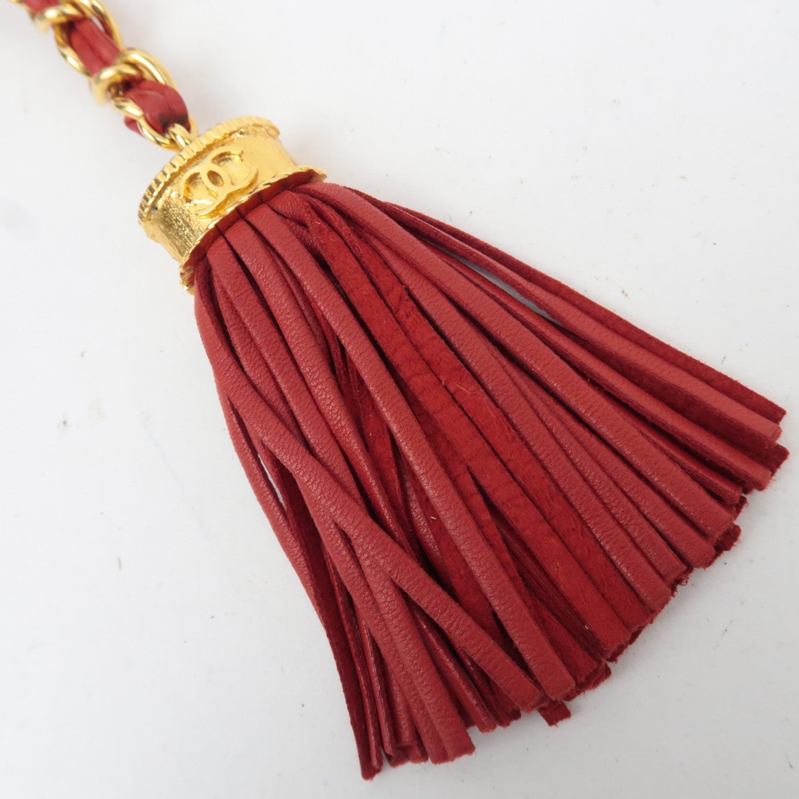 CHANEL Matelasse Lambskin Tassel Small Pouch Red Gold HDW 289720