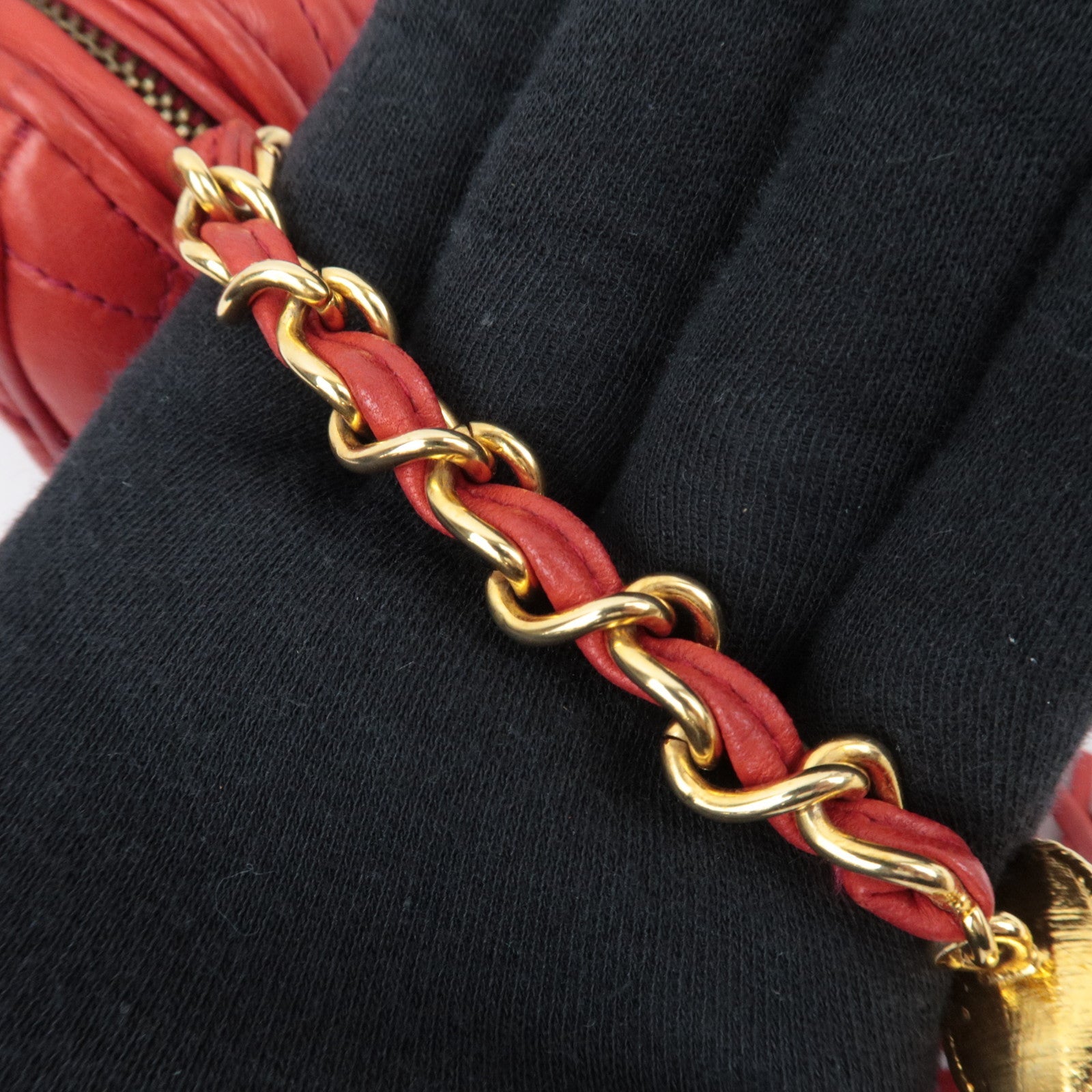 CHANEL Matelasse Lambskin Tassel Small Pouch Red Gold HDW 289720