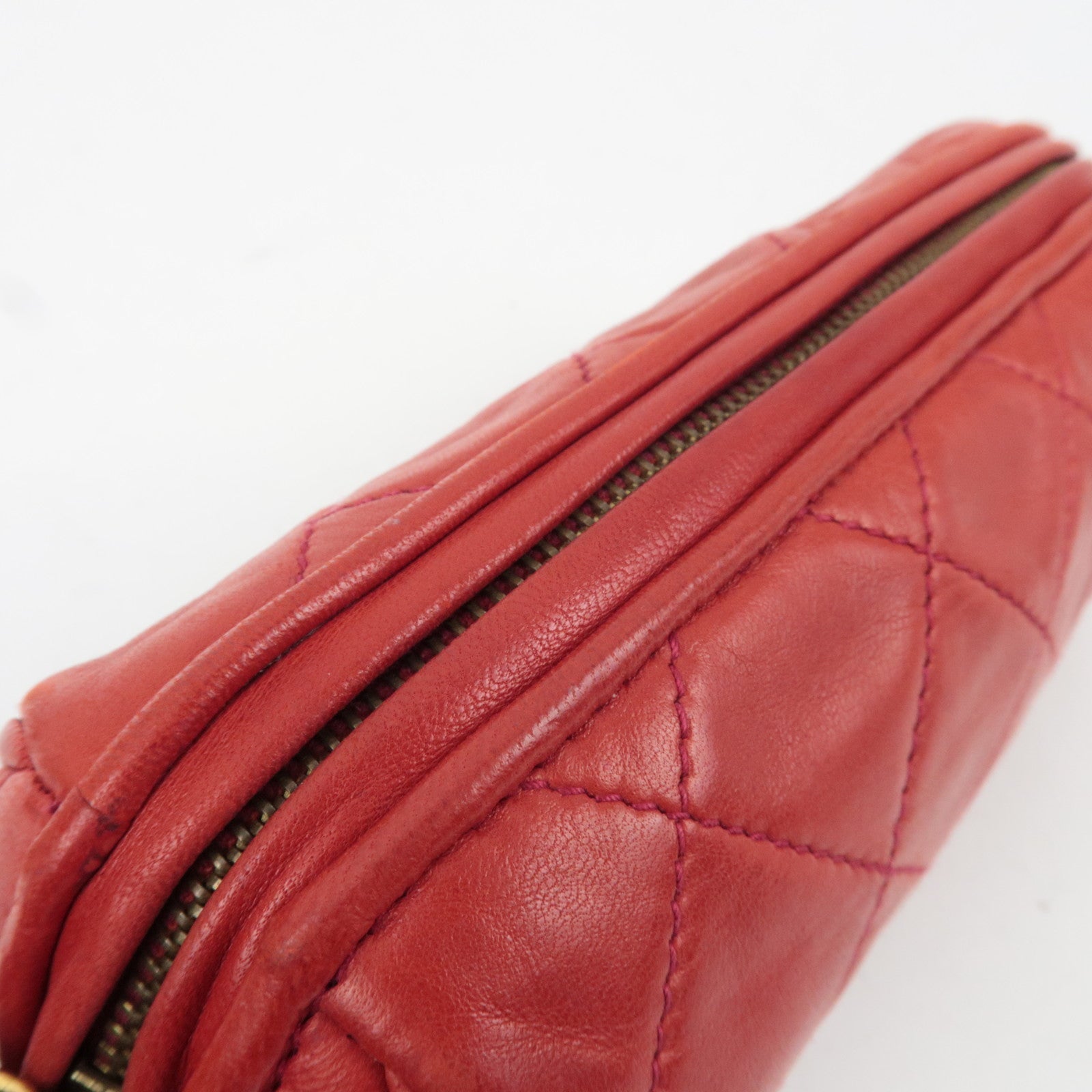 CHANEL Matelasse Lambskin Tassel Small Pouch Red Gold HDW 289720