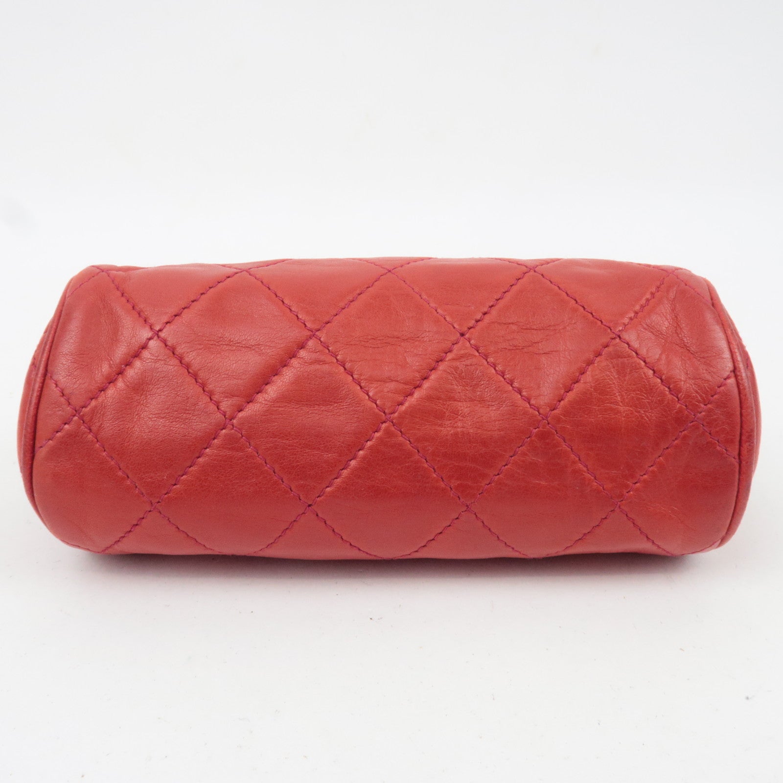 CHANEL Matelasse Lambskin Tassel Small Pouch Red Gold HDW 289720