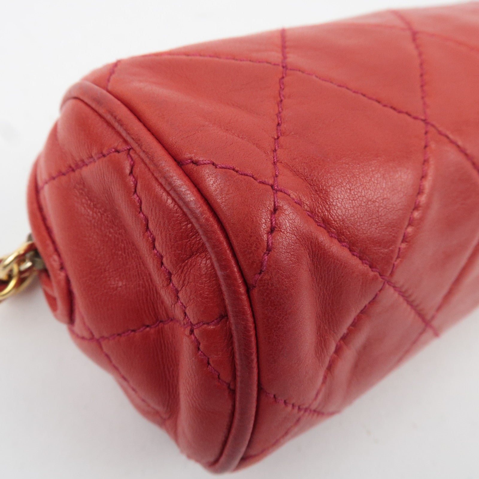 CHANEL Matelasse Lambskin Tassel Small Pouch Red Gold HDW 289720