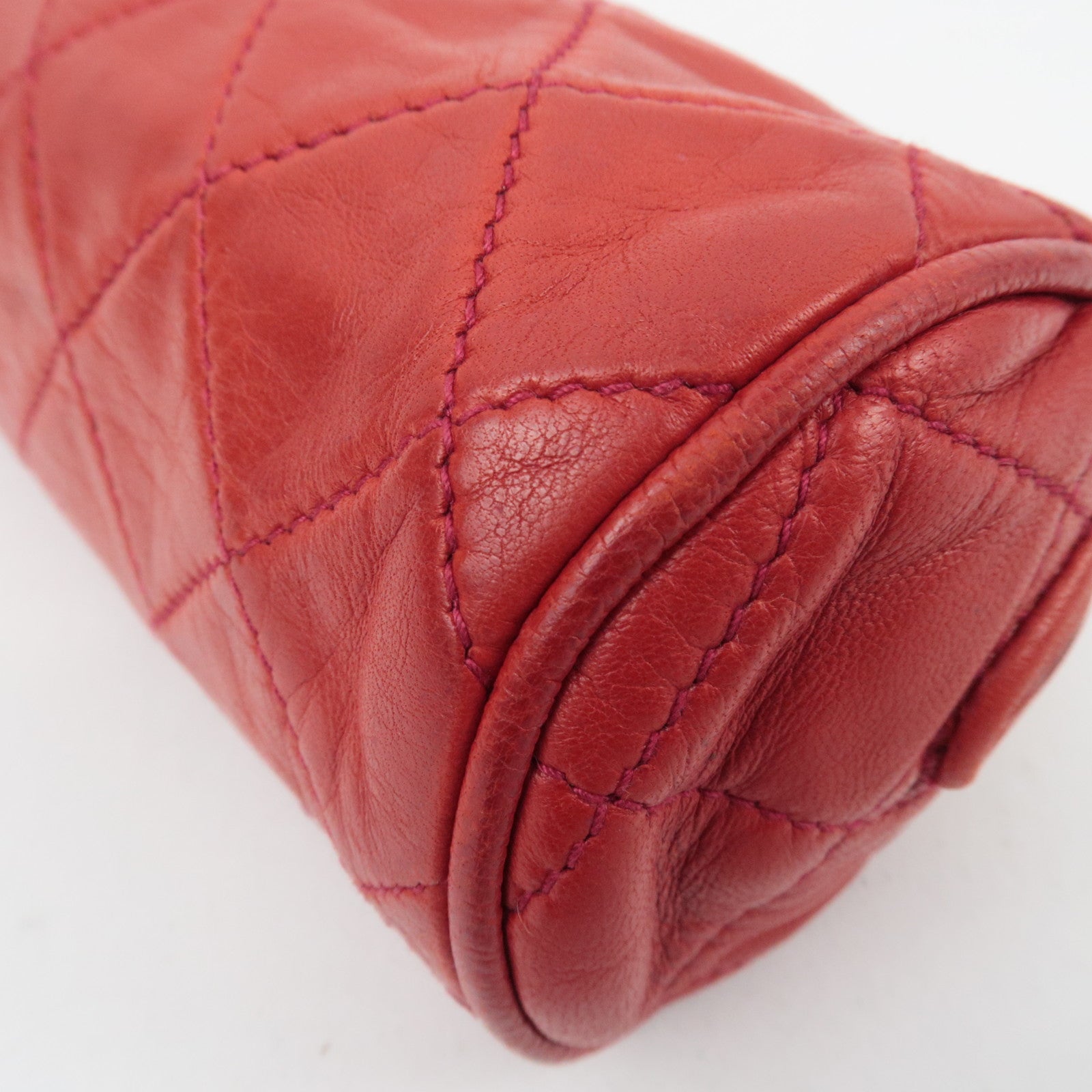 CHANEL Matelasse Lambskin Tassel Small Pouch Red Gold HDW 289720