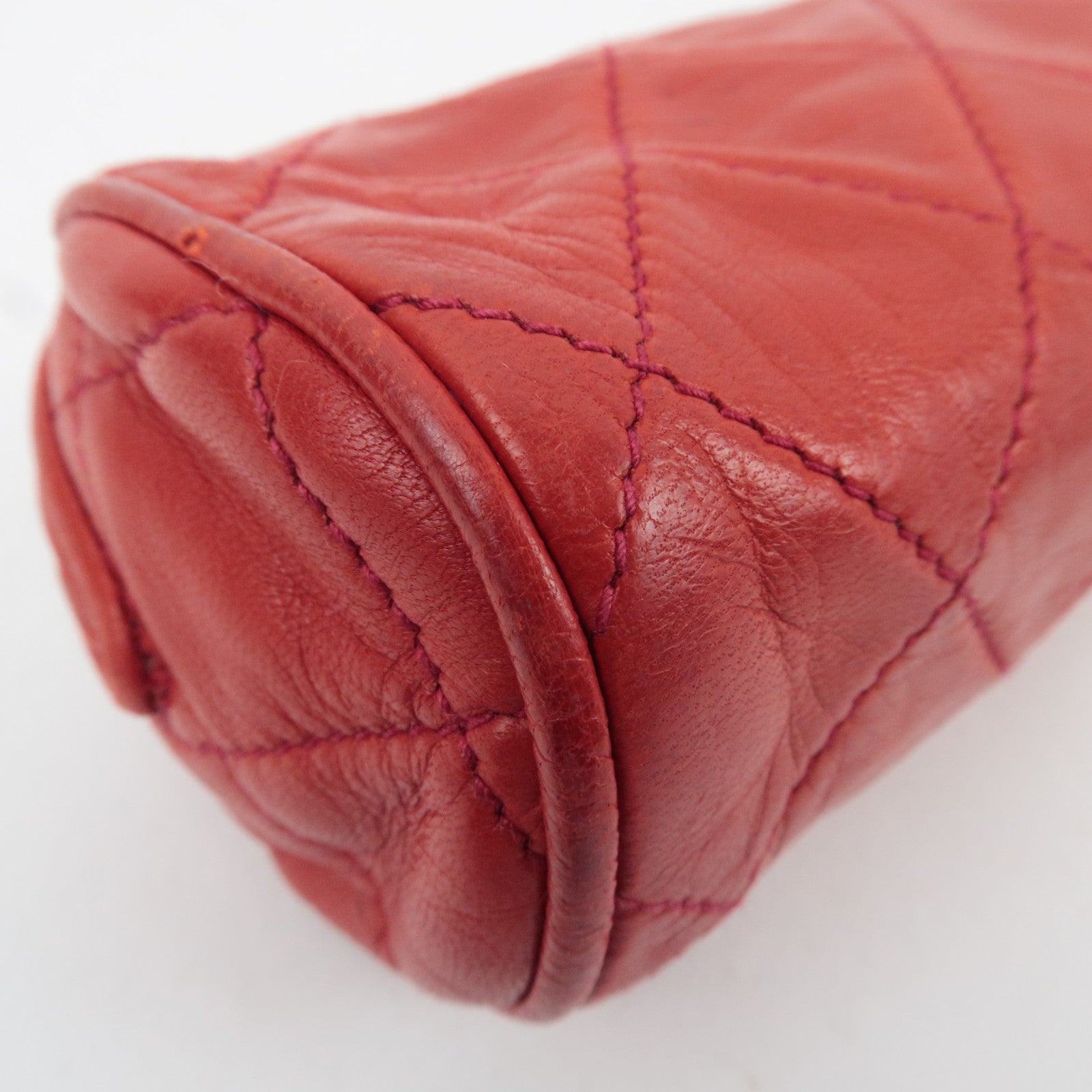 CHANEL Matelasse Lambskin Tassel Small Pouch Red Gold HDW 289720