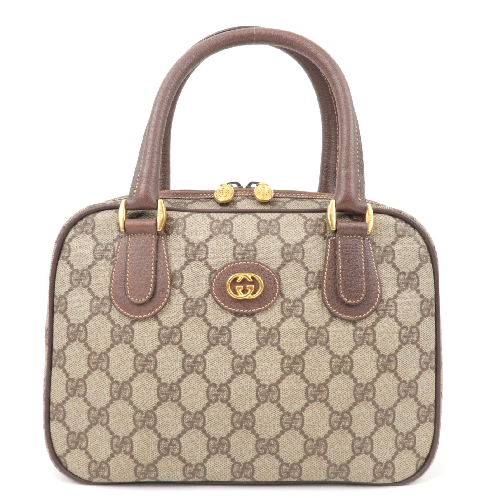 GUCCI Old Gucci GG Plus Leather Handbag Beige Brown 000.58.609085910