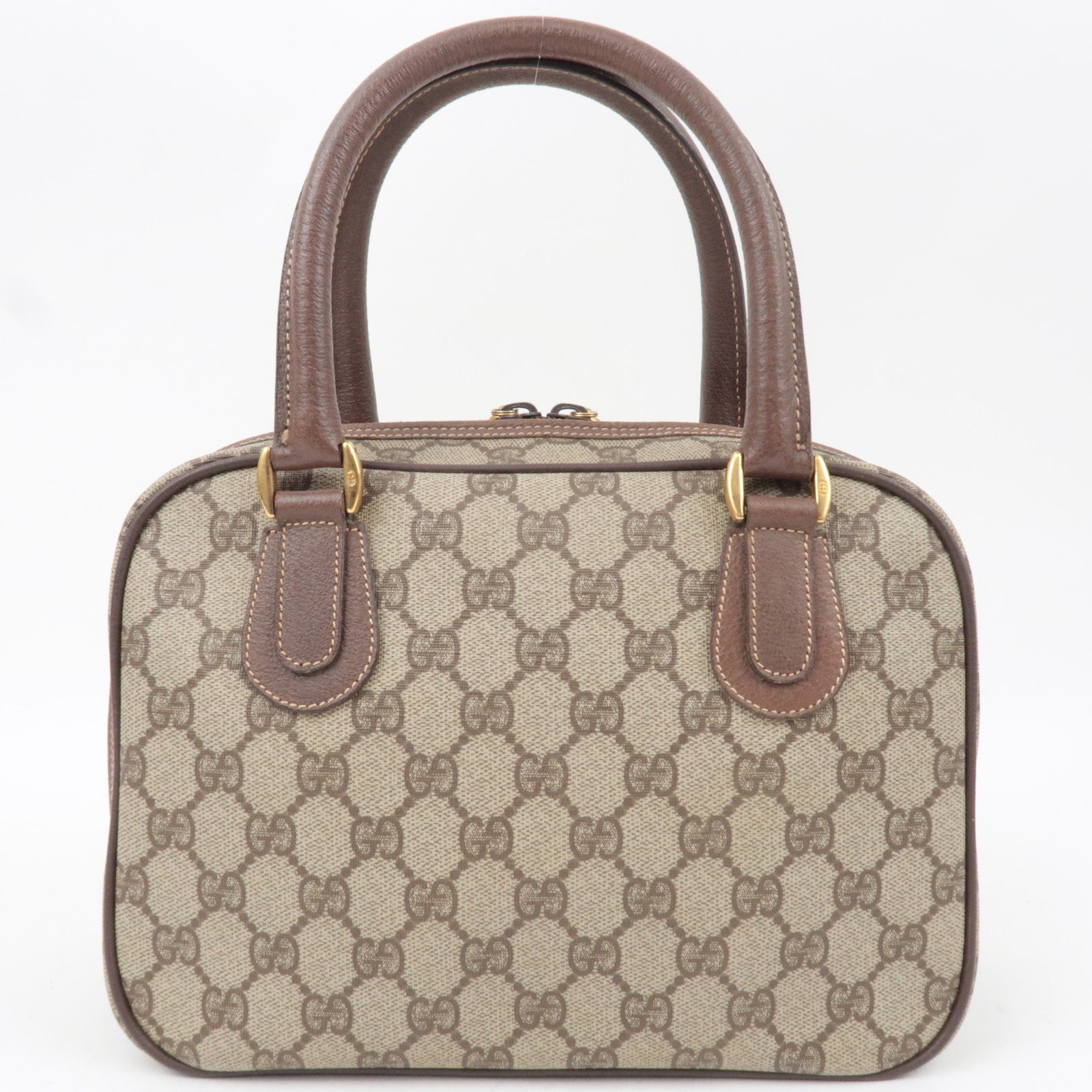 GUCCI Old Gucci GG Plus Leather Handbag Beige Brown 000.58.6090