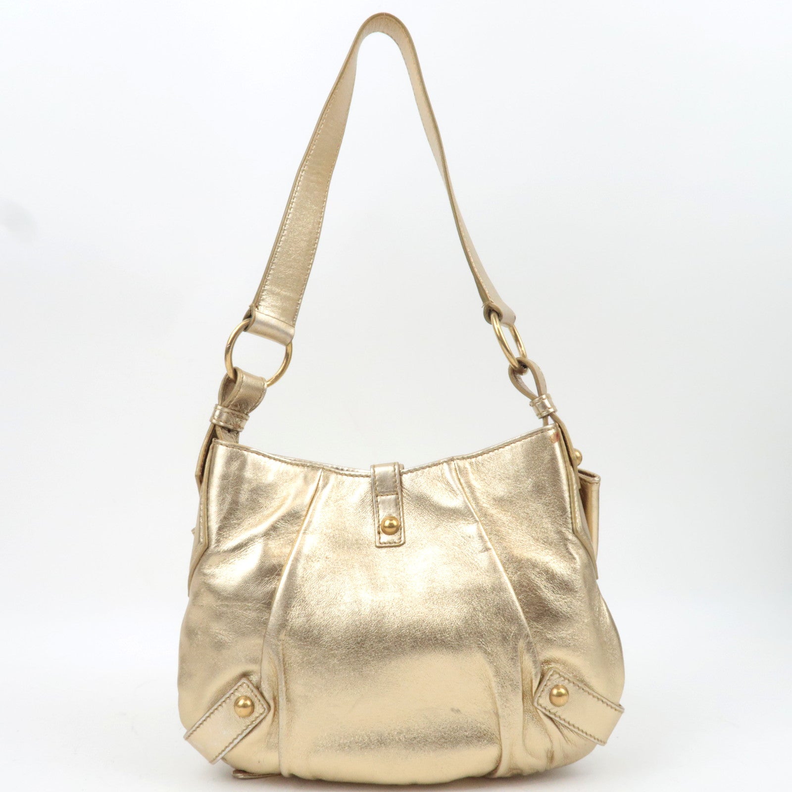 SAINT LAURENT YSL Sac Bow Ribbon Leather Shoulder Bag Gold 151215