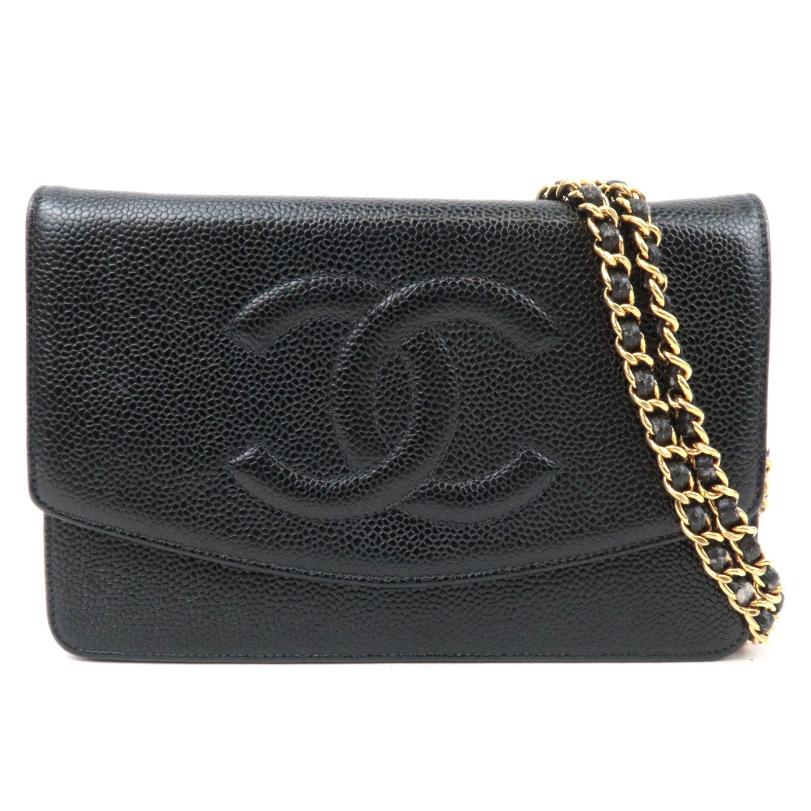 CHANEL Chain Wallet Bag WOC Caviarskin Black Gold HDW 769279585933
