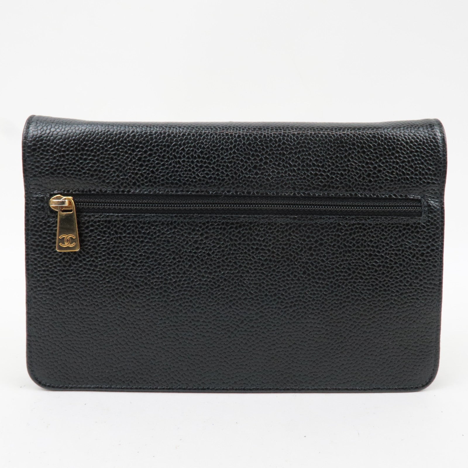CHANEL Chain Wallet Bag WOC Caviarskin Black Gold HDW 7692795